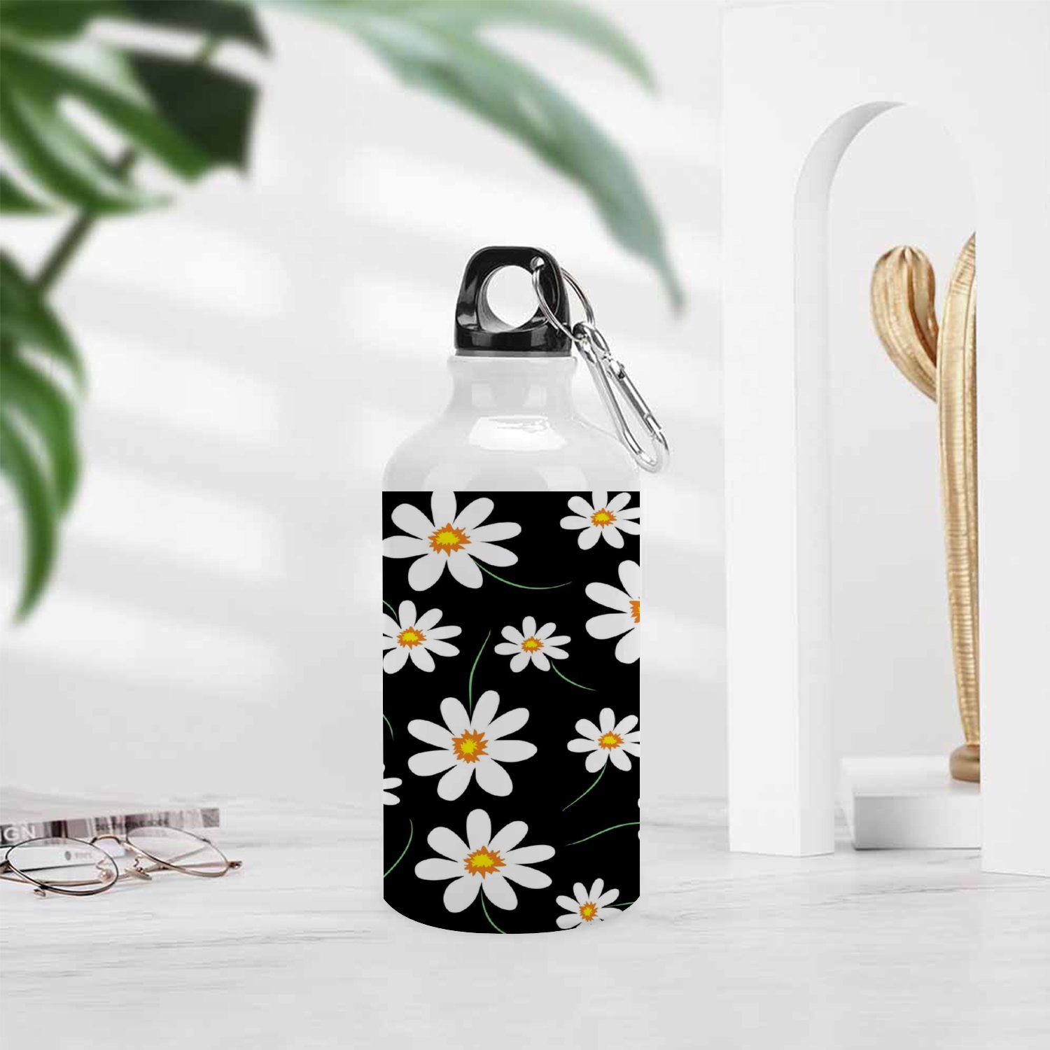 SKYSONIC 400ml Sport Aluminum Water Bottle,Daisy,Sport Multipack Leak Proof Easy Carry Travel Bottle with Twist Cap for Gym Hiking Camping Running Bike Outdoor