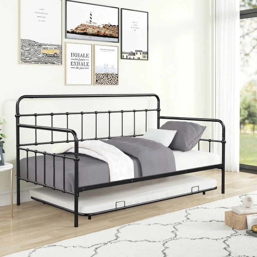 Metal Frame Daybed with trundle - Black
