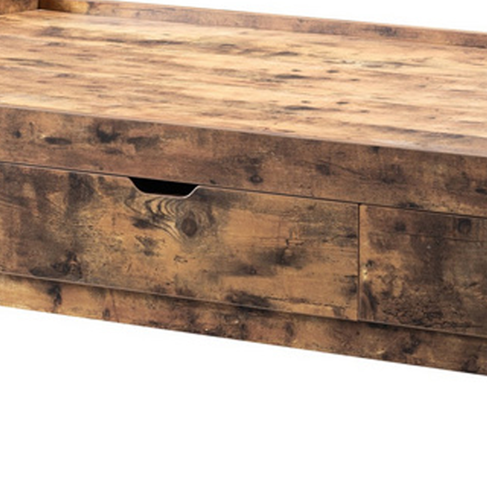 Wooden Frame 3 Drawers Twin Size Chest Bed, Distressed Brown- Saltoro Sherpi