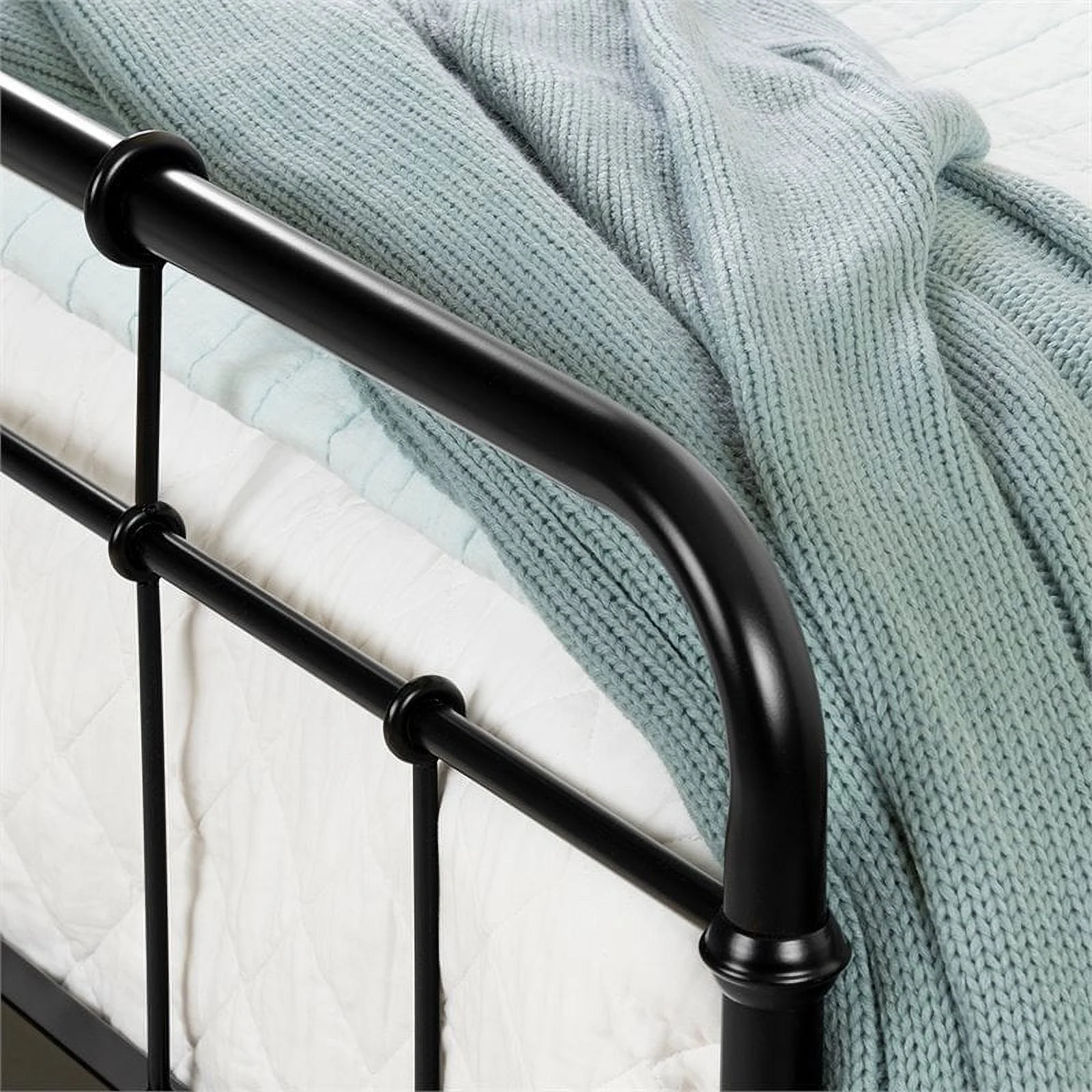 Pemberly Row Industrial Queen Metal Spindle Bed in Black