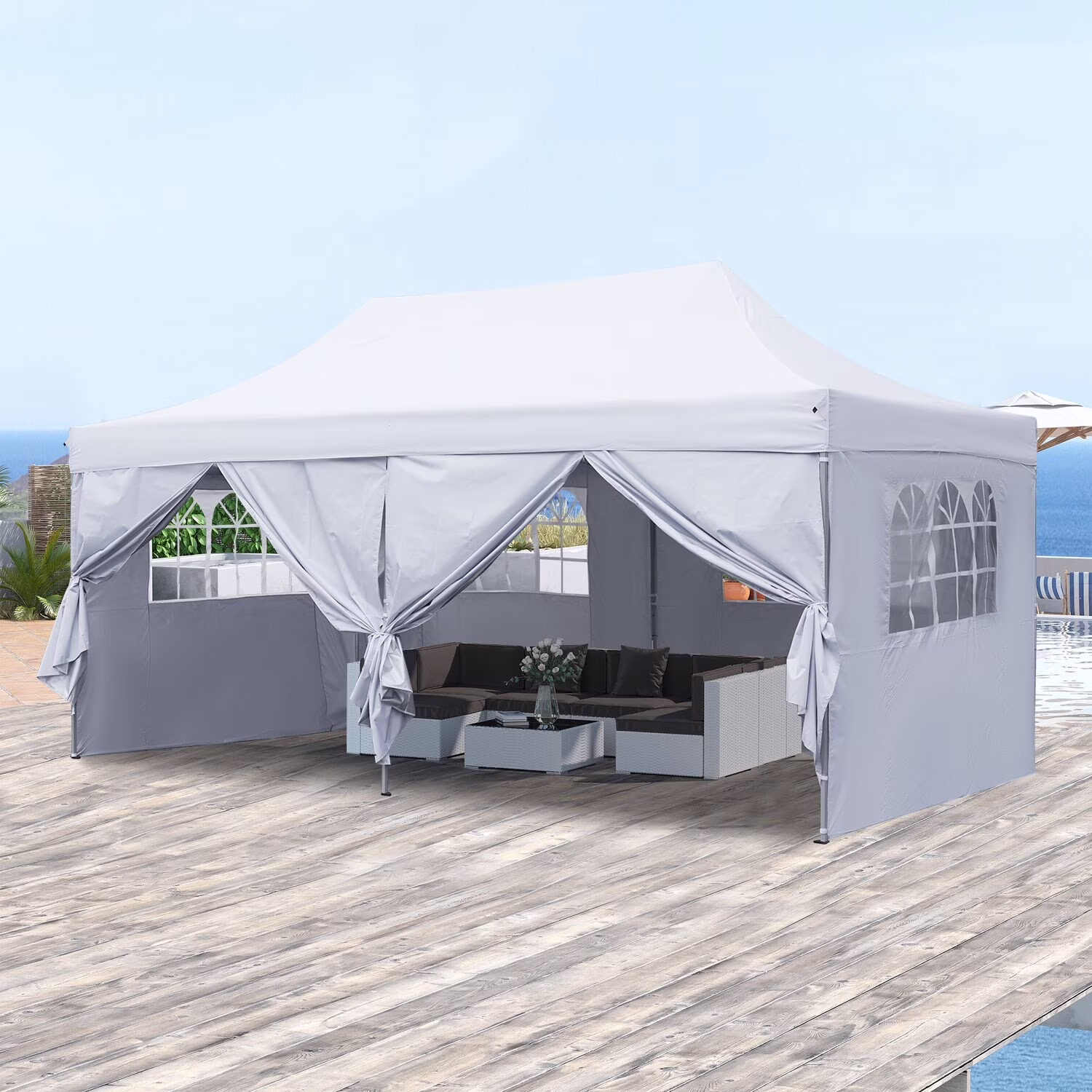 Zenova 10'x20' Pop up Canopy Tents with 6 Sidewalls Portable Folding Outdoor Gazebo Tent for Wedding Party White