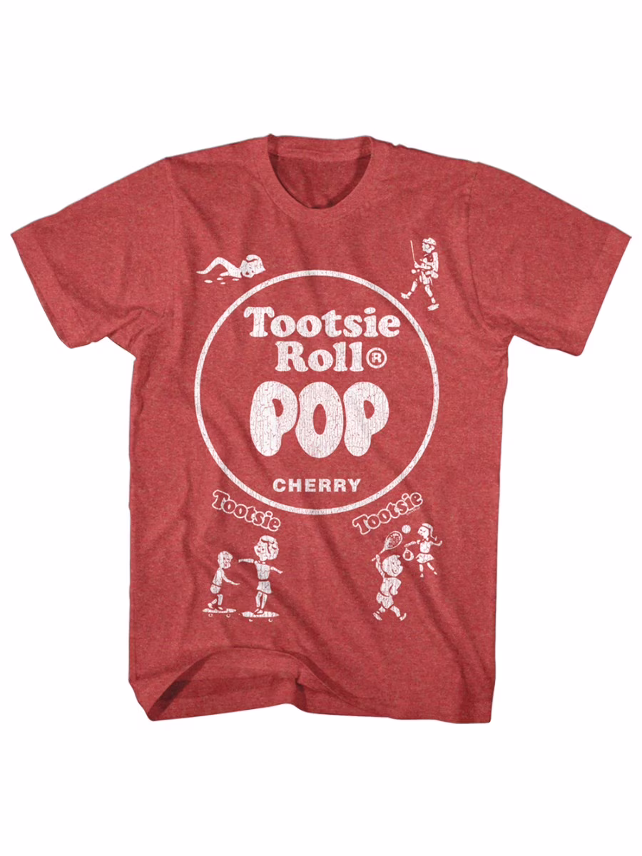 Tootsie Roll Chocolate Flavored Candy Caramel Taffy Pop Cherry Adult T-Shirt Tee