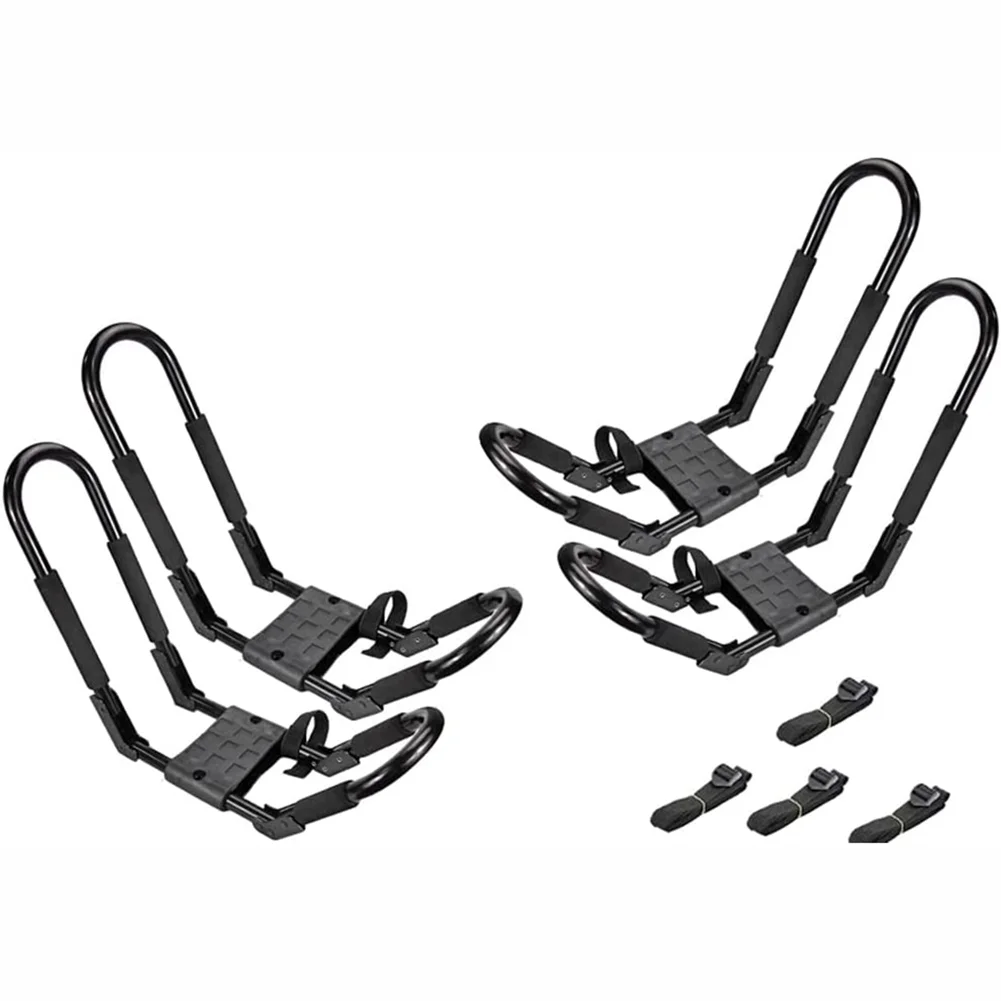 Valentines Day Gifts 2 Pairs Kayak Roof Rack J-Bar Rack Foldable Multi-Function Roof Racks For Kayak Board, Canoe, Sup Surf Ski Installed On The Top Crossbar Of Car Suv Truck - With 4 Lashing Straps