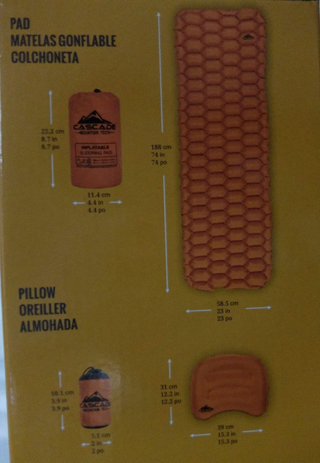 Cascade Mountain Tech Inflatable Sleeping Pad + Pillow