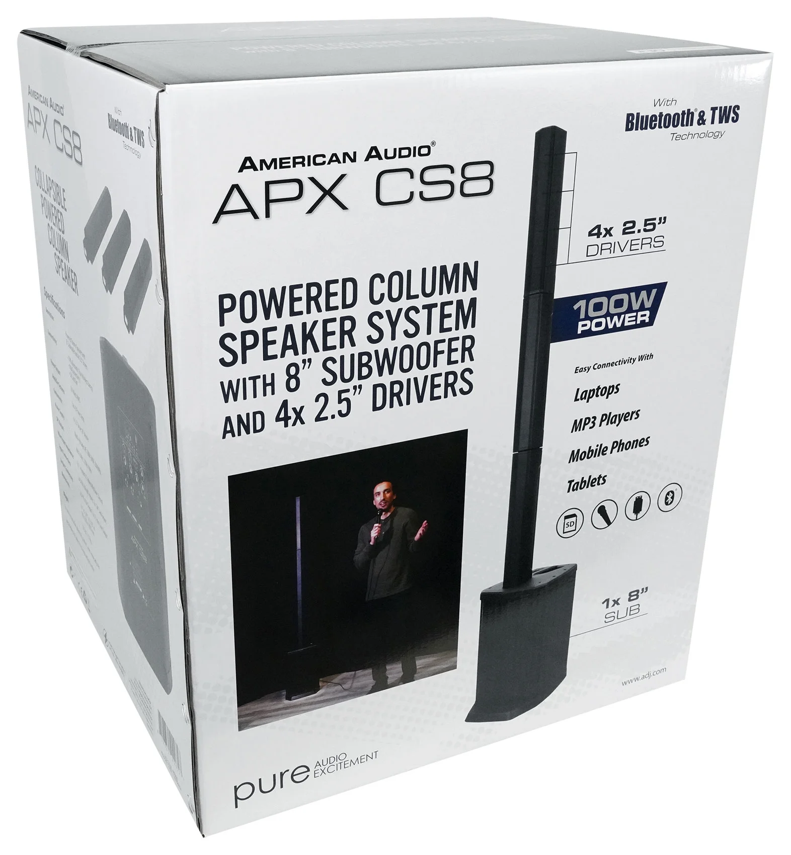 AMERICAN AUDIO APX CS8 Line Array DJ/PA Speaker w/Bluetooth+Sub+2) Wireless Mics