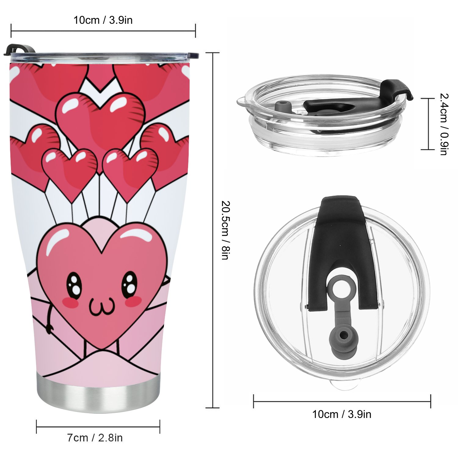 Hidove Stainless Steel Tumbler, Love Heart Cartoon 30oz Leak Proof & Stainless Steel Bottle for Hot & Cold Drinks - Coffee Travel Mug, Water Metal Canteen, Thermal Cup