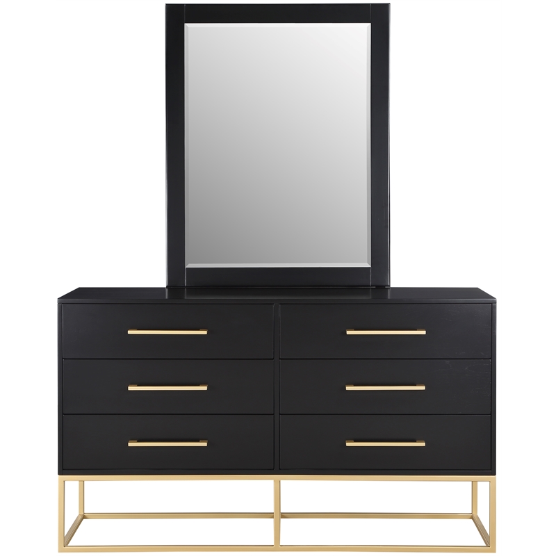Meridian Furniture Maxine Black Dresser with Gold Metal Legs and Handle