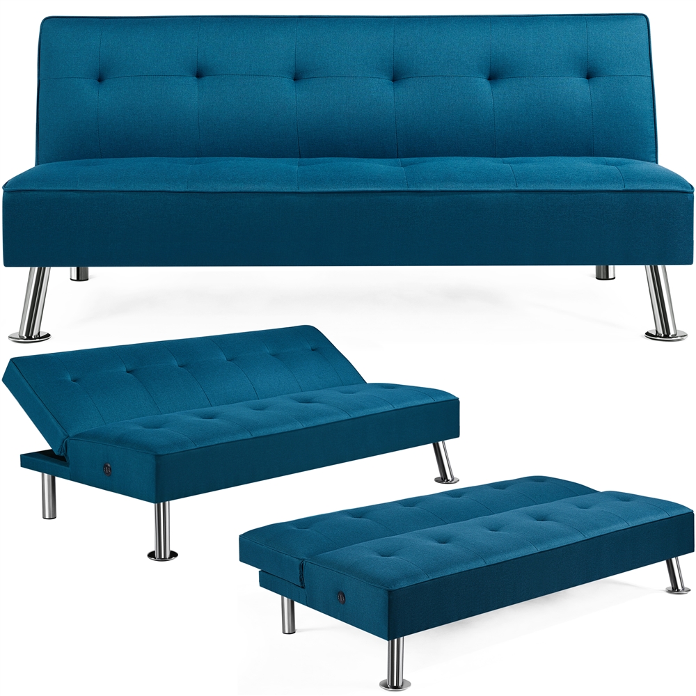 Alden Design Modern Fabric Convertible Futon with USB, Blue
