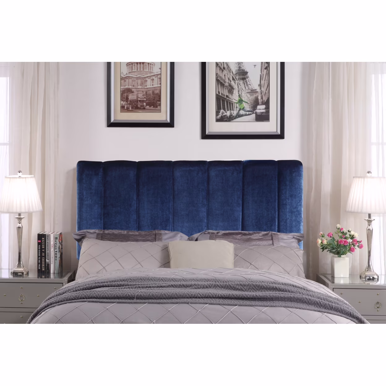 Siraj Headboard Velvet Upholstered Vertical Striped Modern Transitional