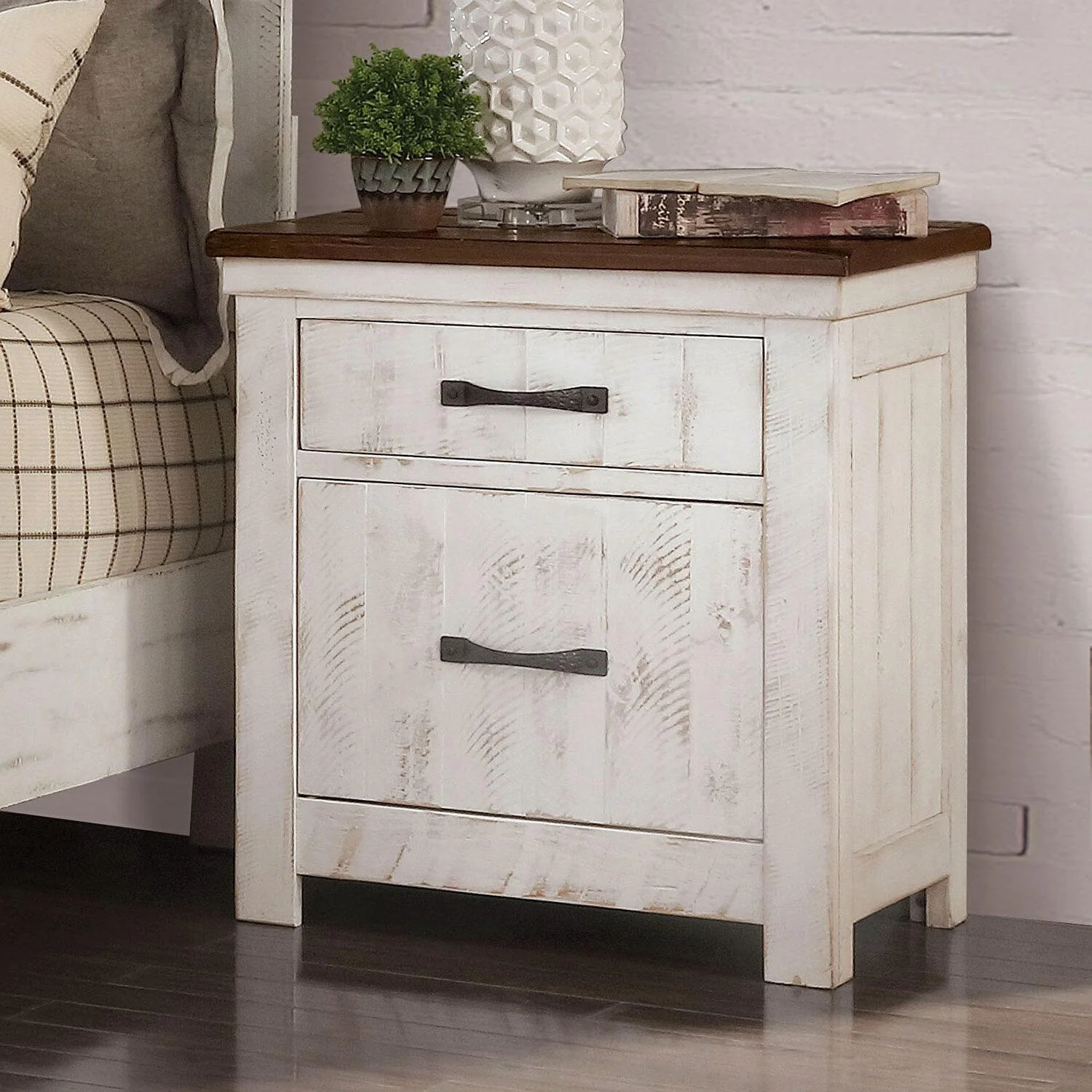 Distressed White & Walnut Solid Wood CAL Bedroom Set 5pcs FOA CM7962 Alyson