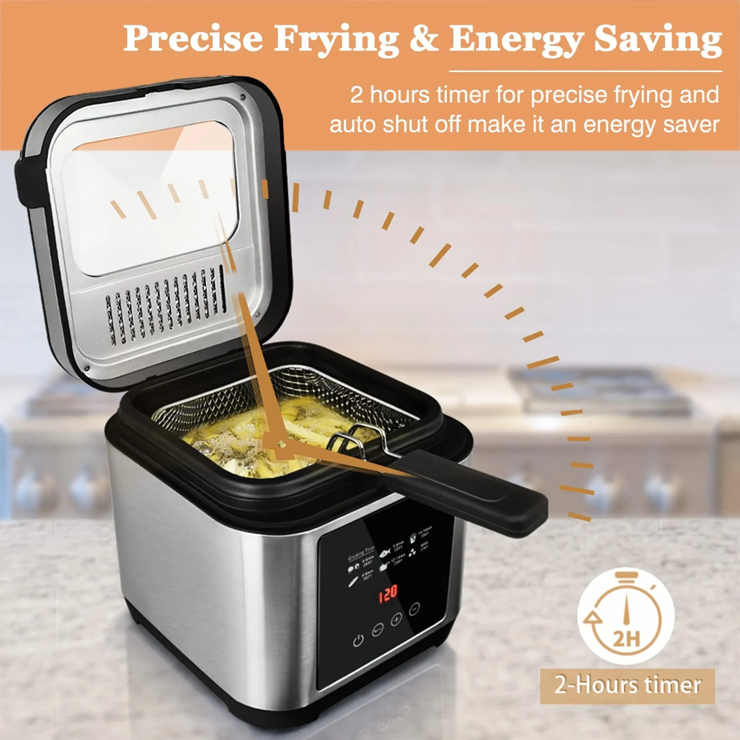 Deep Fryer, Cusimax Electric Deep Fryer with Basket, Oil Thermostat, 2.5l/2.64qt Deep Fat Fryers with Timer, Removable Lid, View Window, Cool Touch Handle, Stainless Steel Oil Fryer with Drain Hook