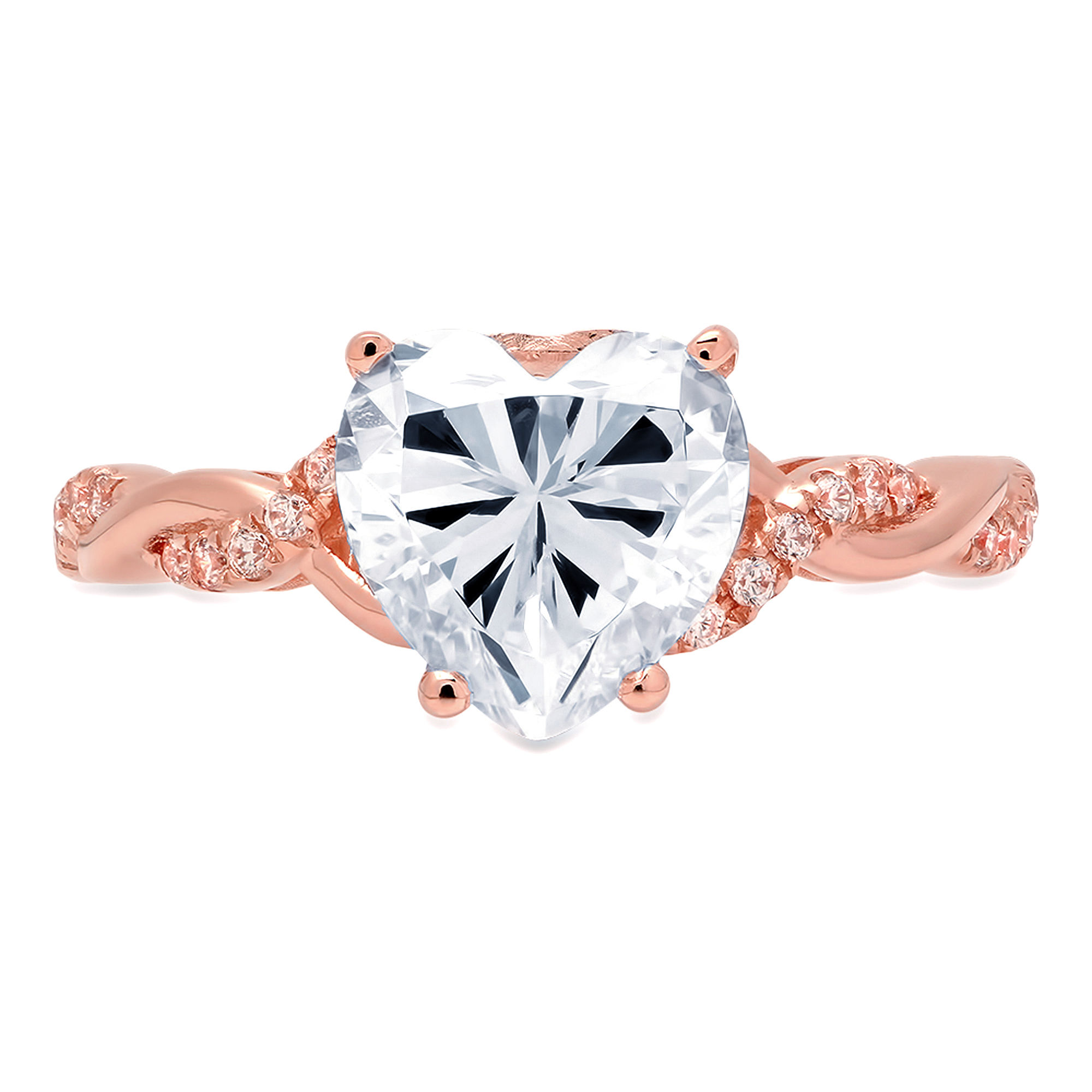 2.1 ct Brilliant Heart Cut Natural Swiss Blue Topaz 14k Rose Gold Solitaire with Accents Ring SZ 3.75