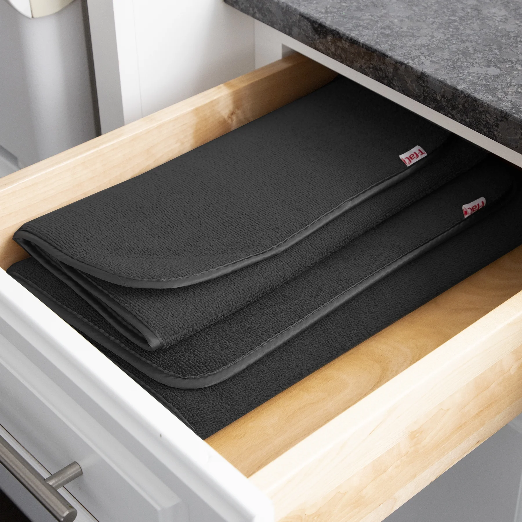 Microfiber Dish Drying Mat Reverses to Mesh, 2 Piece Set, Black