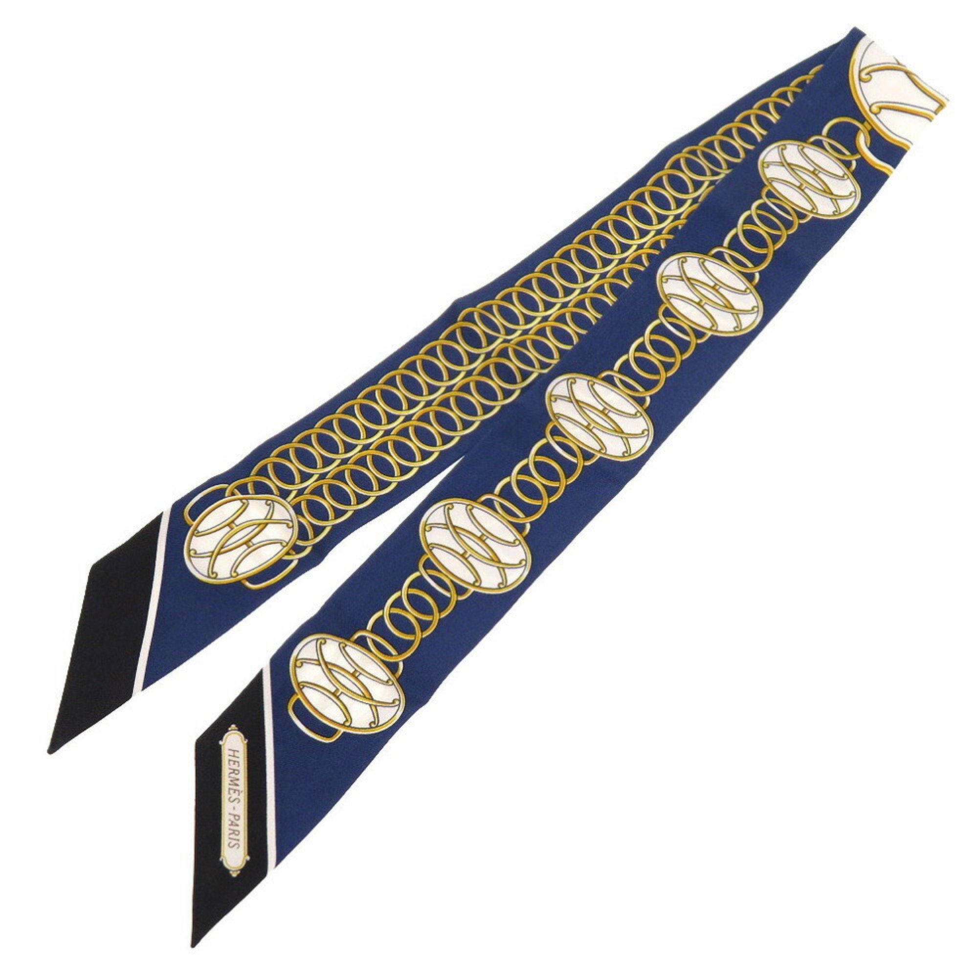 Pre-Owned Hermes Lift Profile lift profile scarf muffler silk navy blue (Good)