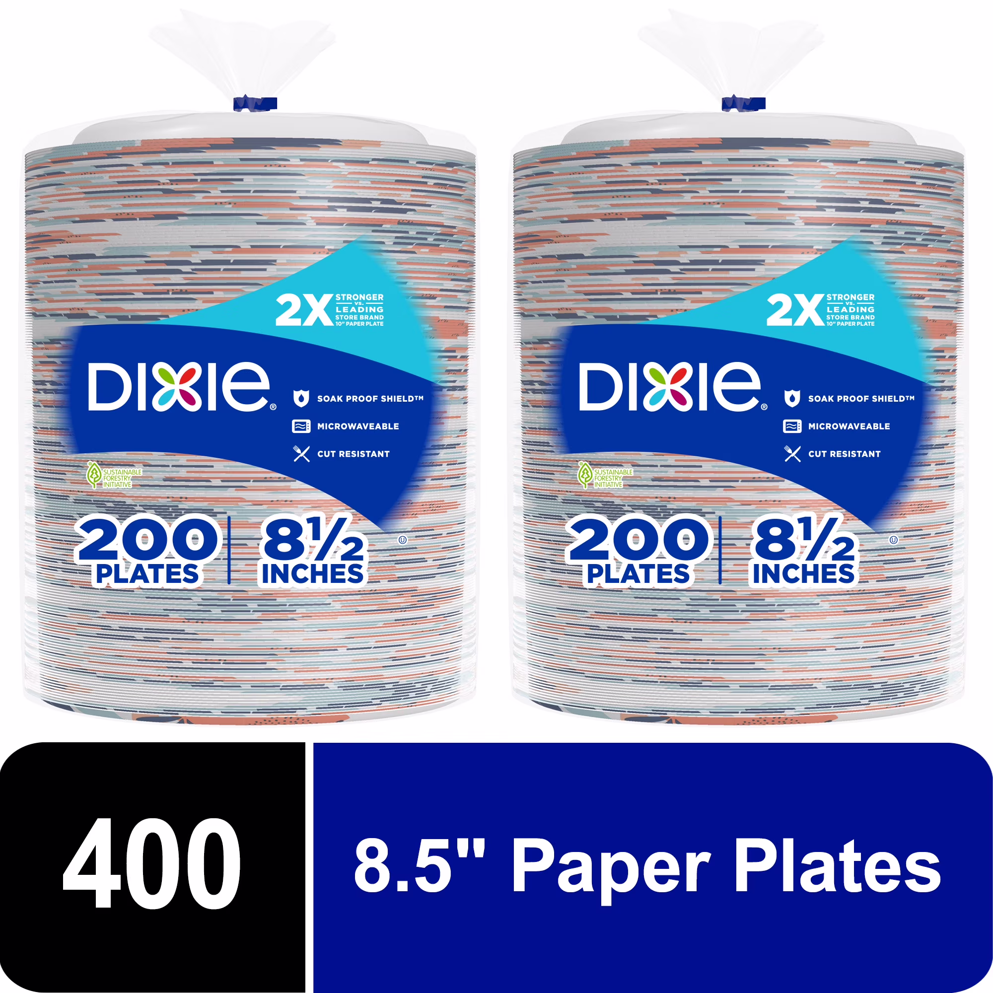 Dixie Disposable Paper Plates, Multicolor, 8.5 in, 400 Count (2-Pack of 200 Count)