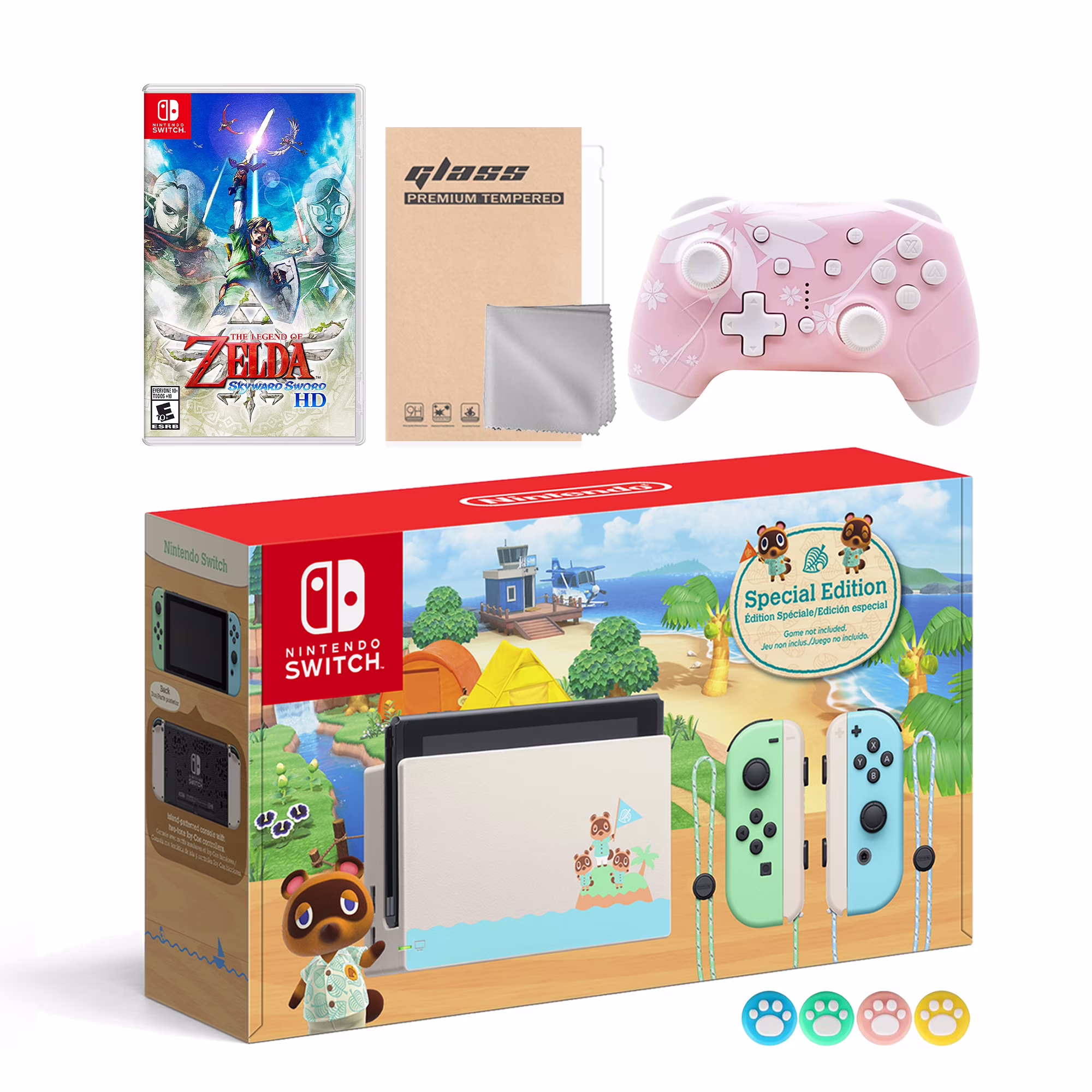 Nintendo Switch Animal Crossing Special Version Console Set, Bundle With The Legend of Zelda: Skyward Sword HD And Mytrix Wireless Switch Pro Controller and Accessories