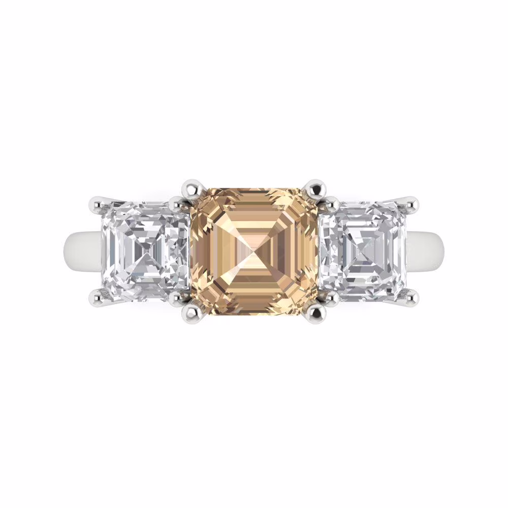 4.0 ct Brilliant Square Emerald Cut Clear Simulated Diamond 18K White Gold Three-Stone Ring SZ 6.75