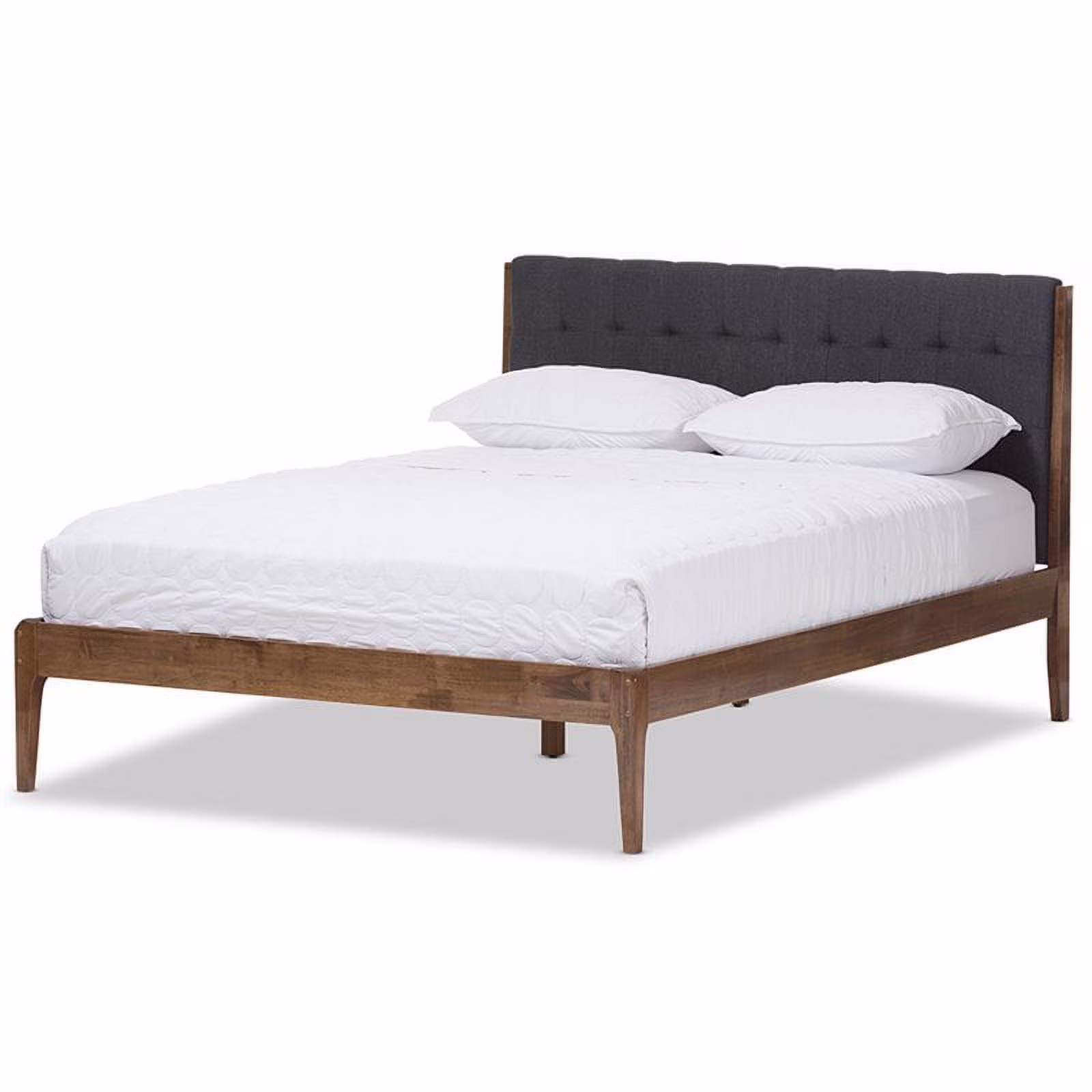 Bowery Hill Mid Century Fabric King Platform Bed in Gray/Walnut Brown