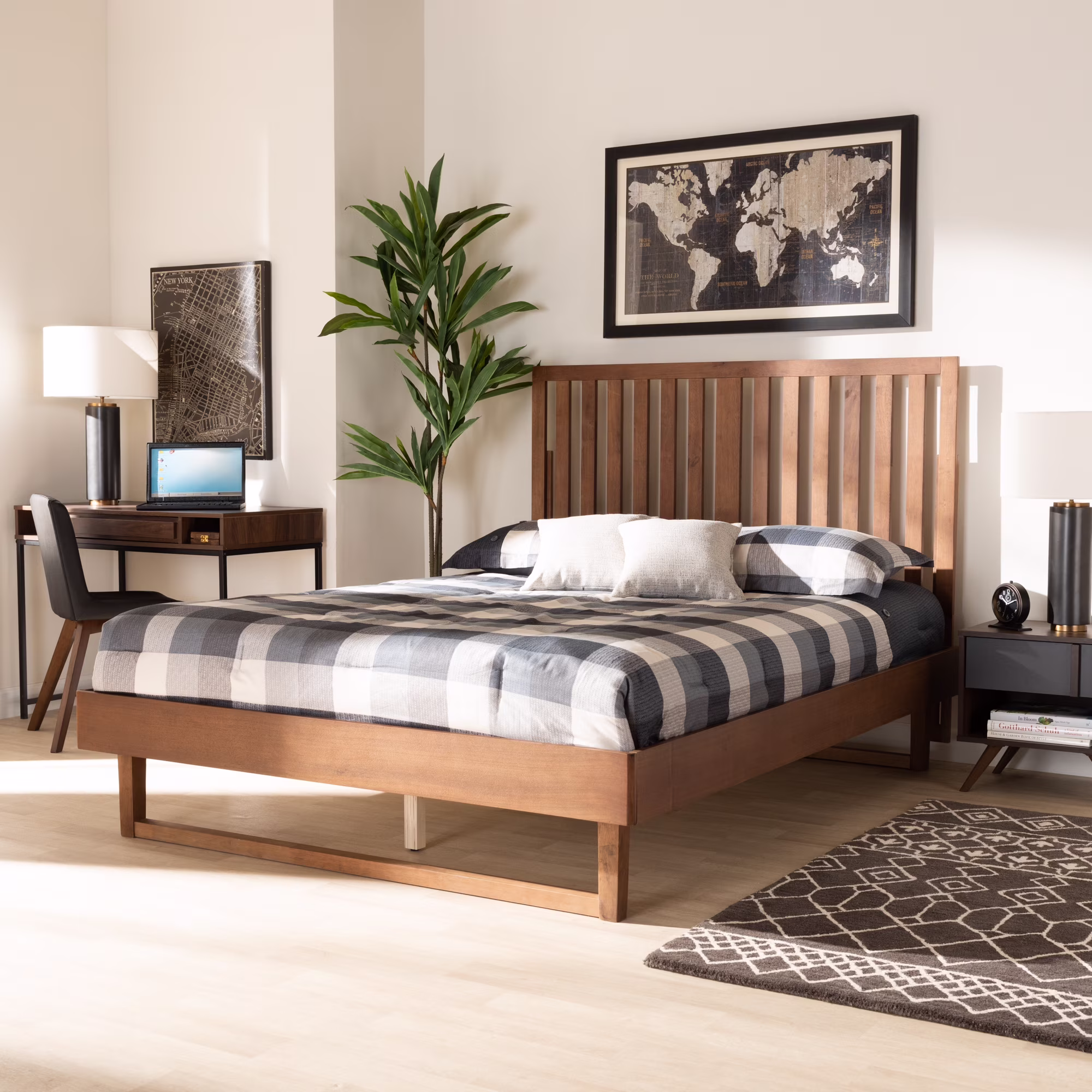 Baxton Studio Marin Contemporary/Modern Engineered Wood Platform Bed, King, Walnut Brown