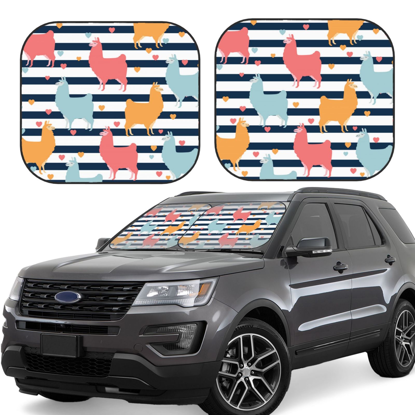 Lukts Colorful Llama Print 2 Piece Car Sun Shade Windshield,Foldable Car Shade Front Windshield With Keeps Your Vehicle Cool, For Most Sedans Suv And Trucks - Small