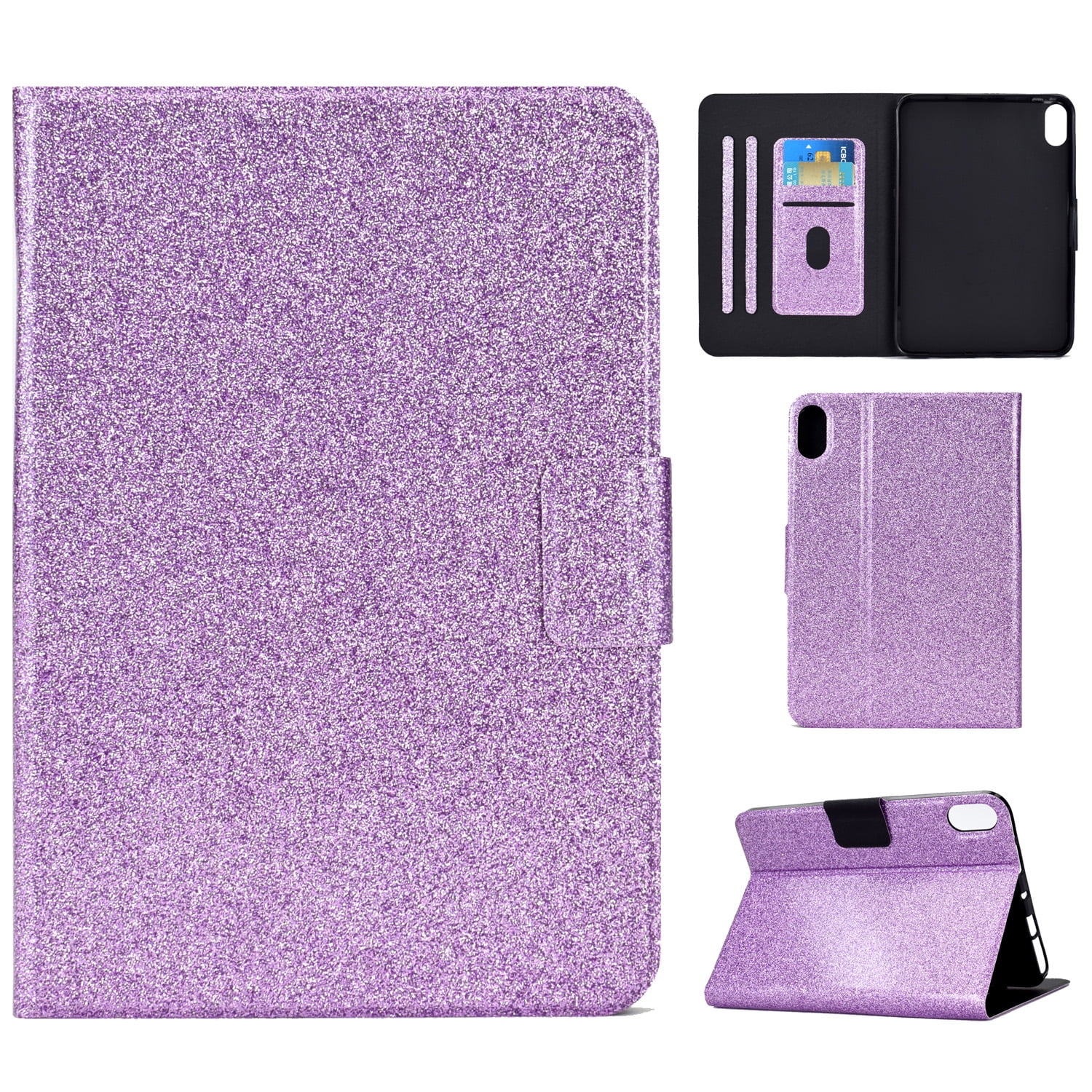 Jiahe Cover for iPad 10th Generation Case 10.9 Inch 2022, Girls Glitter Sparkle Bling with Cards Slot Stand Auto Sleep Wake up Smart Case Leather Cover for Kids, Purple