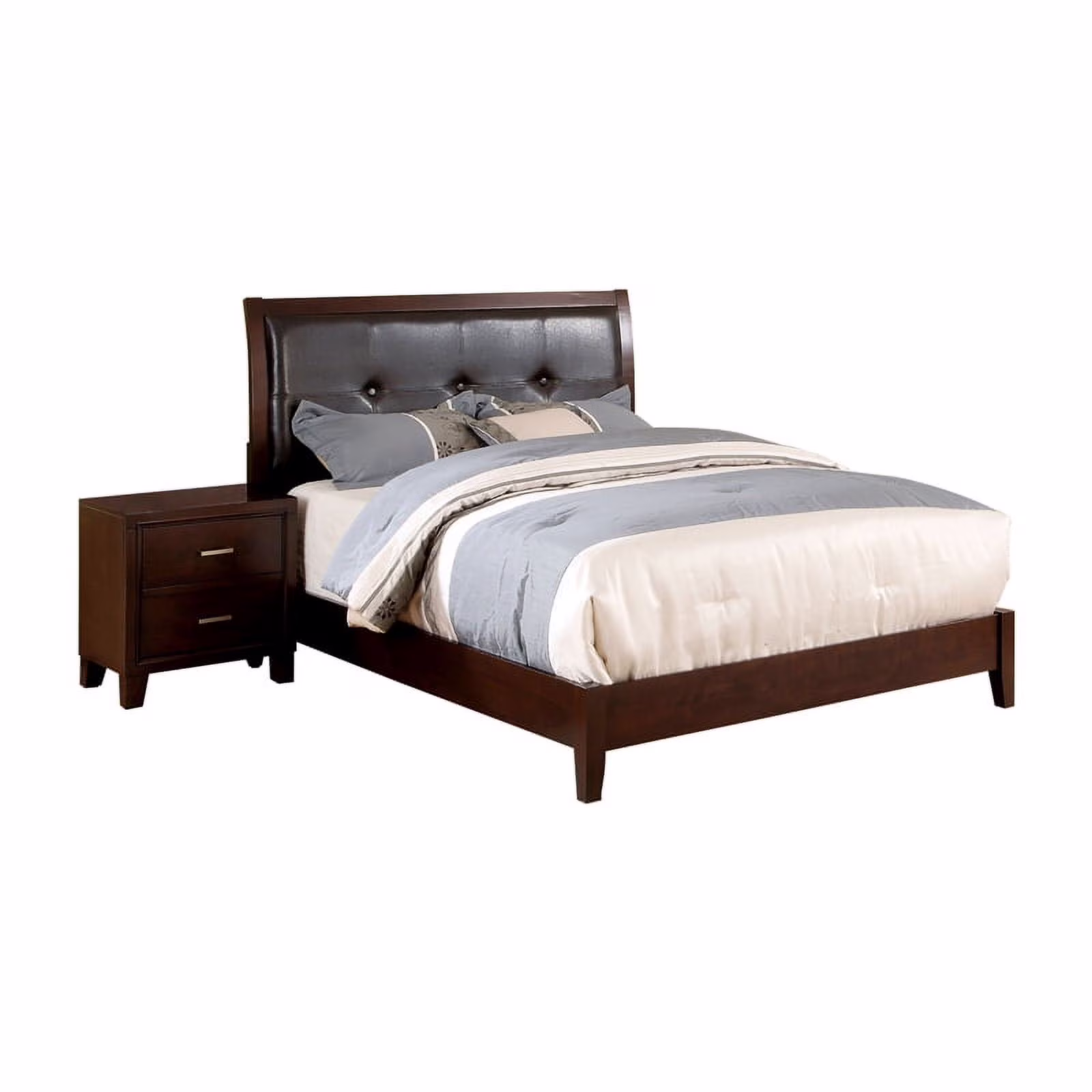 FOA Sirius 2pc Brown Cherry Solid Wood Bedroom Set - Cal King + Nightstand