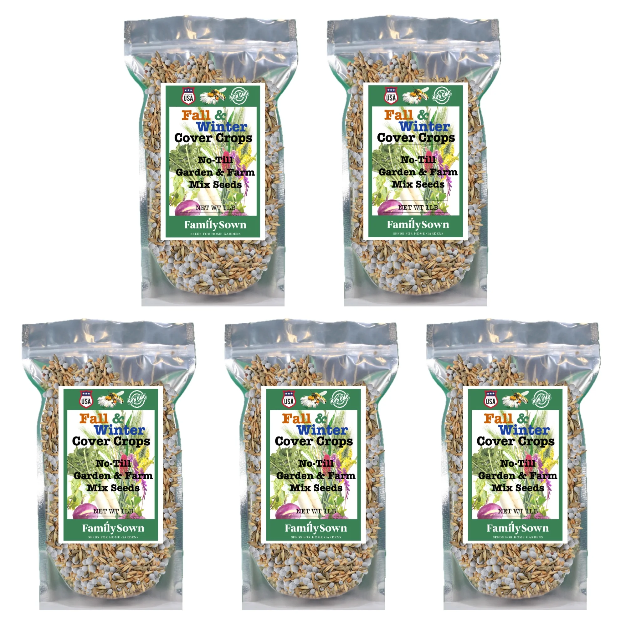 Cover Crops by Family Sown - 10 Variety Mix of Cover Crop Seeds Ideal for Home Gardens | Non-GMO, Open Pollinated, Made in the USA (5 LB)