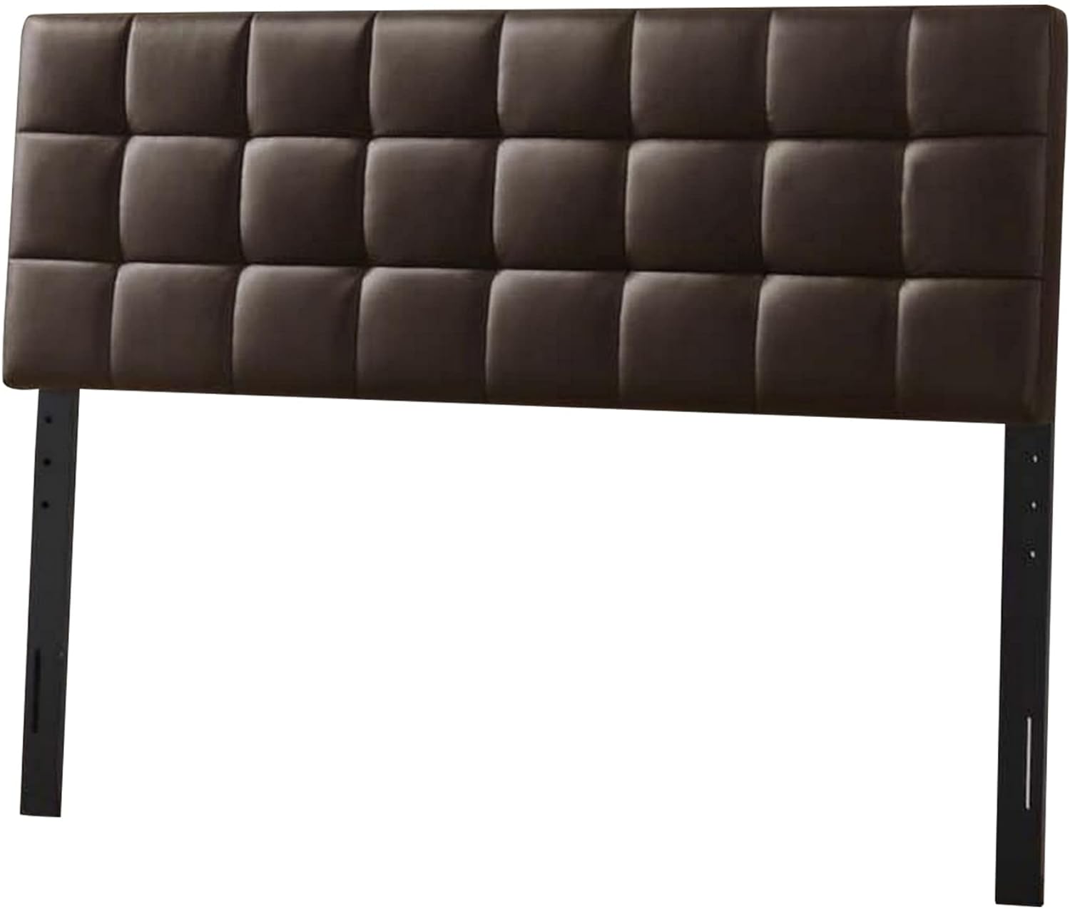 Faux Leather Upholstered King Size Headboard With Square Tufting, Brown