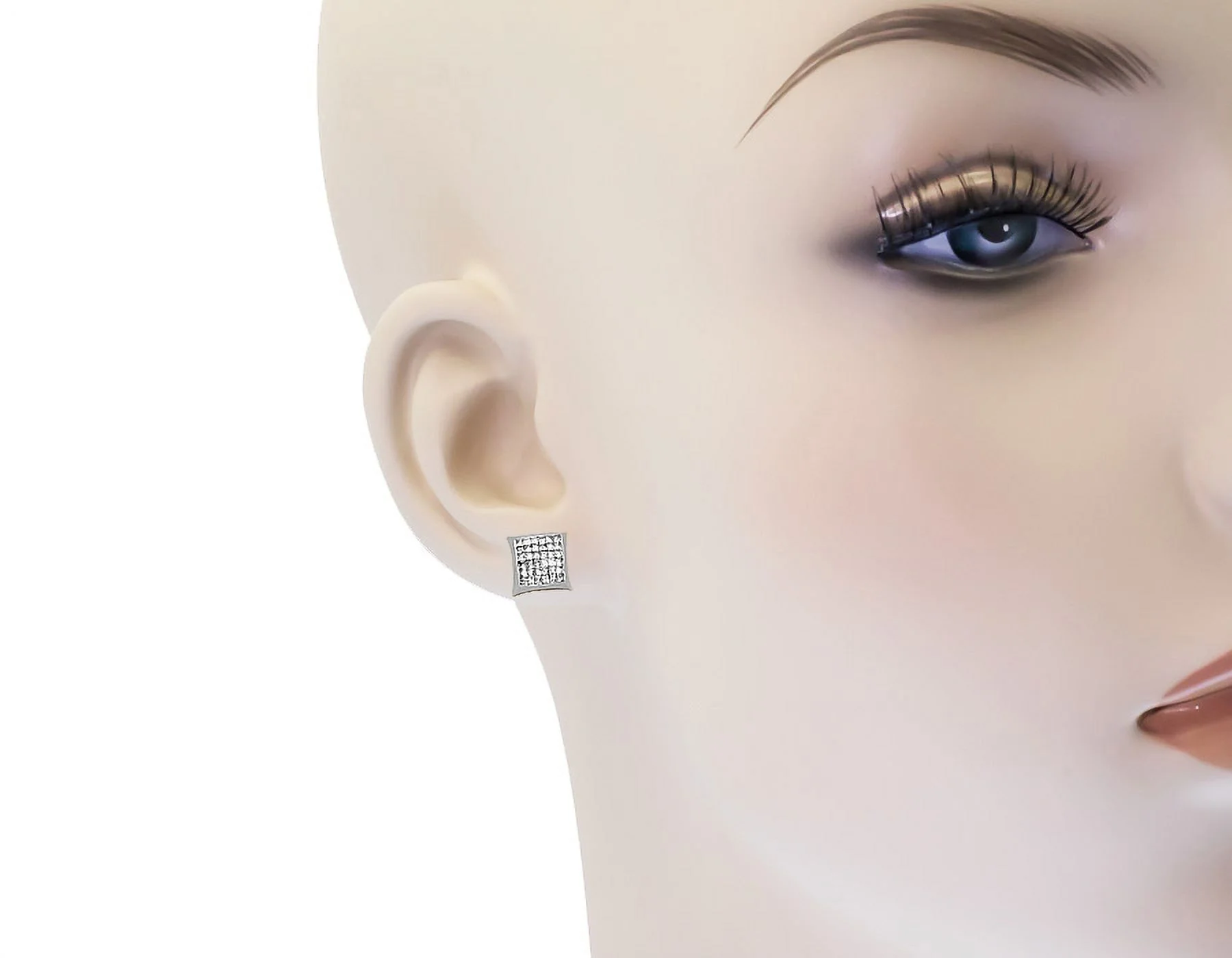 Unisex 14K White Gold Princess Invisible Diamond Kite Stud Earrings 1.50ct