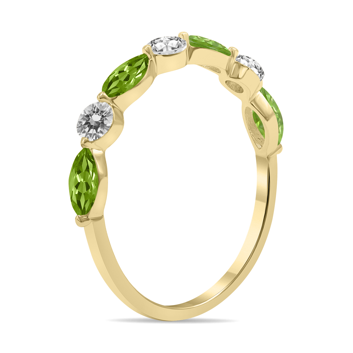 SZUL Women's 3/4 CTW Marquise Shape Peridot and Diamond Wedding Band in 10K Yellow Gold