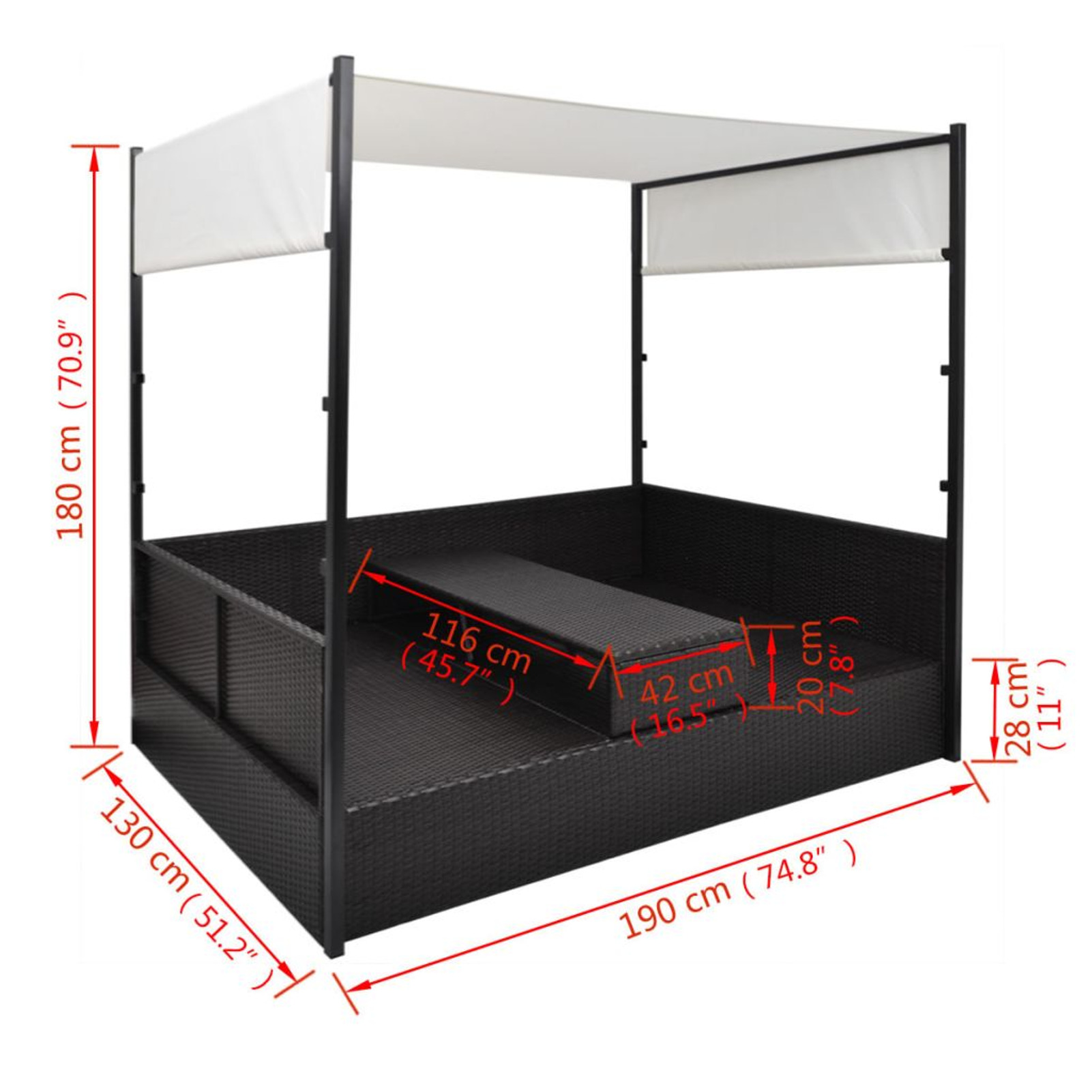 Carevas Patio Bed with Canopy Black 74.8