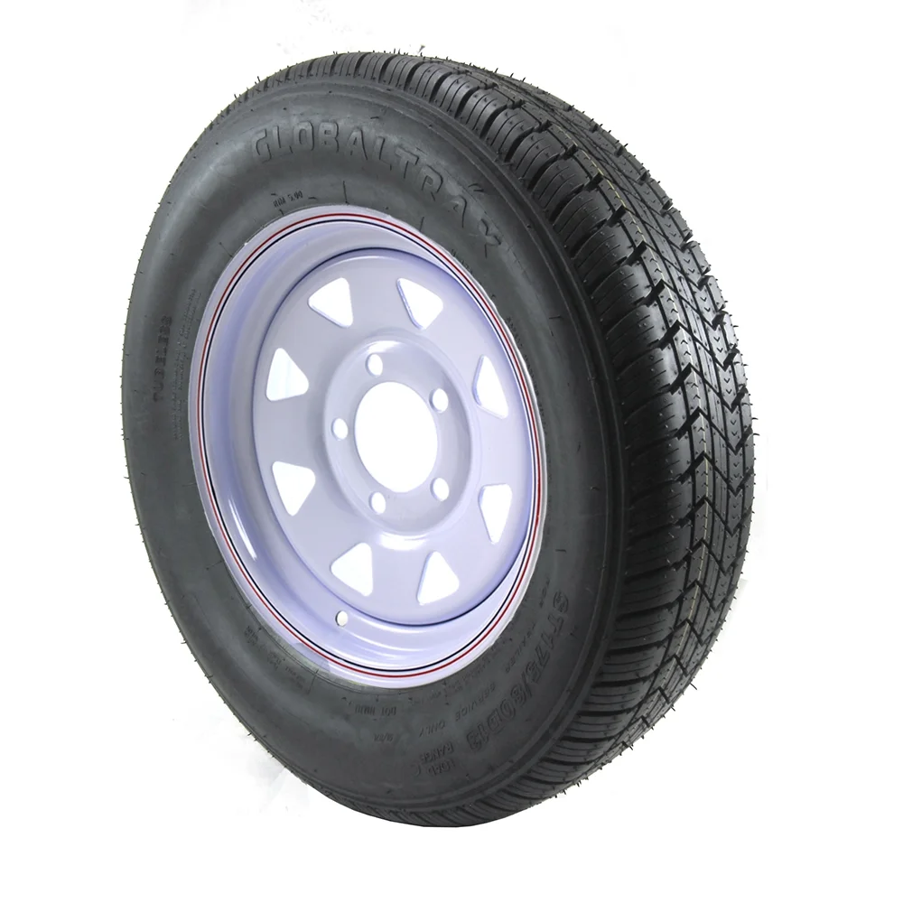 ST175/80D13 Globaltrax Trailer Tire LRC on 5 Bolt White Spoke Wheel