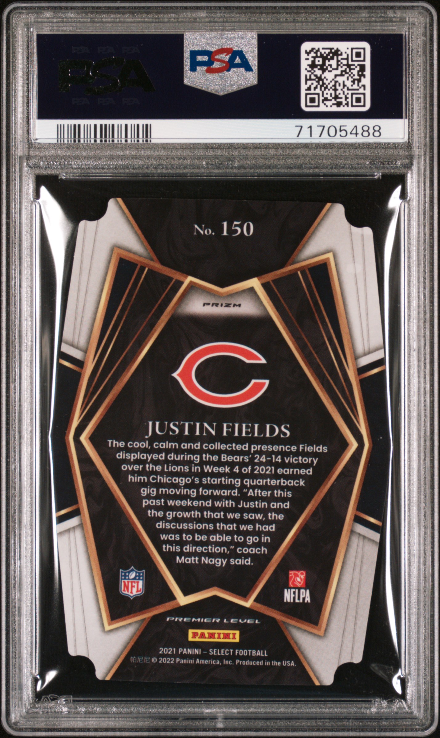 Justin Fields Bears 2021 Select Black/Gold Prizm Die-Cut Rookie Card #150 PSA 9
