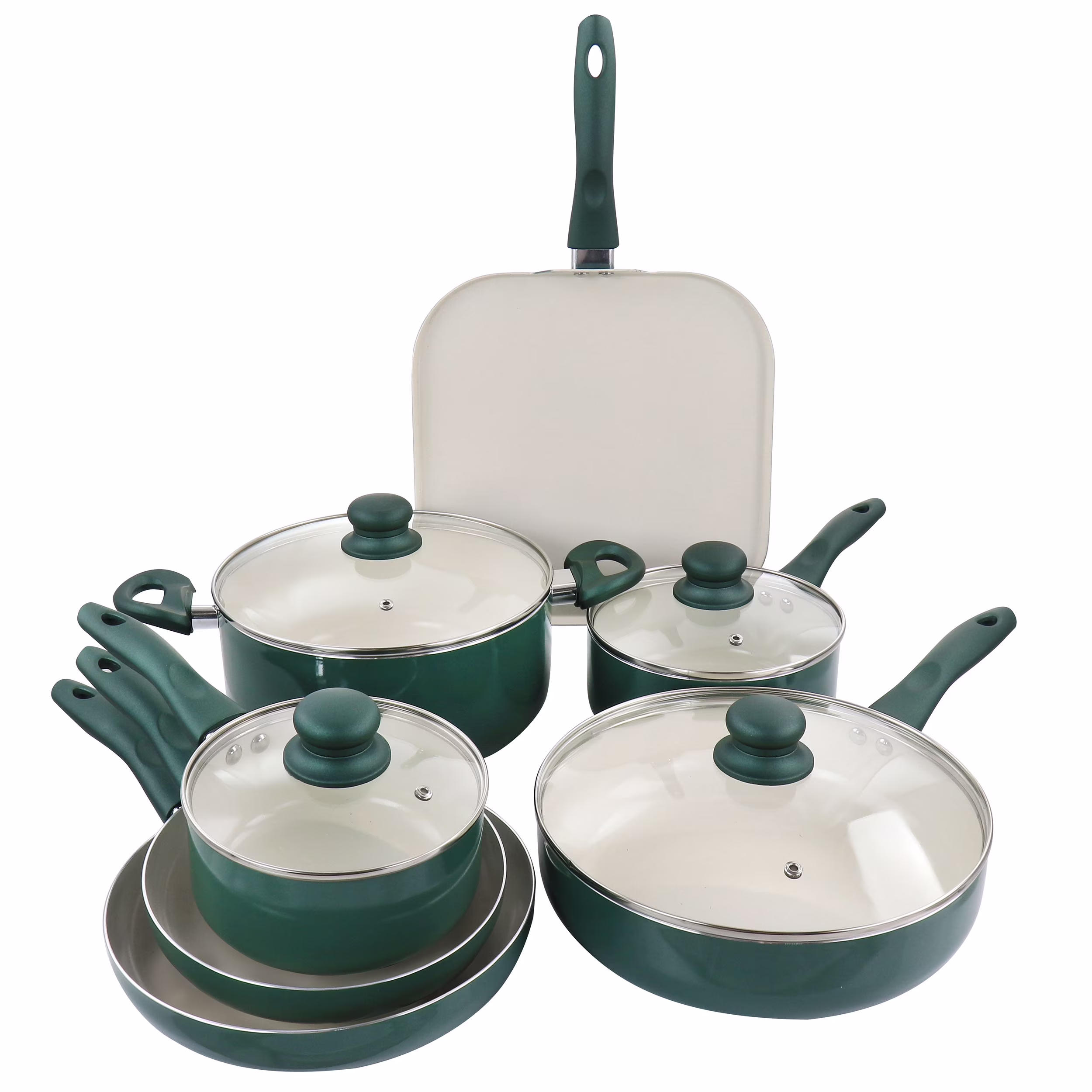 GBS Gazebo Ceramic Nonstick Aluminum 11 Piece Cookware Set in Green