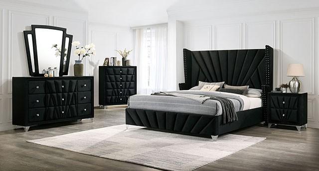 Transitional Black Solid Wood Queen Bedroom Set 3pcs FOA CM7164BK Carissa