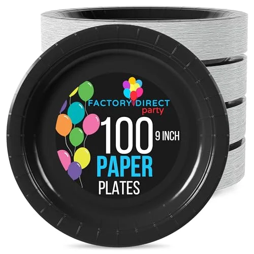 Exquisite Black Paper Plates 9 Inch 100 Count - Black 9 Inch Paper Plates - Bulk Paper Plates Black Disposable Plates - Great For Any Event - Disposable Cake Plates Paper Plate Black
