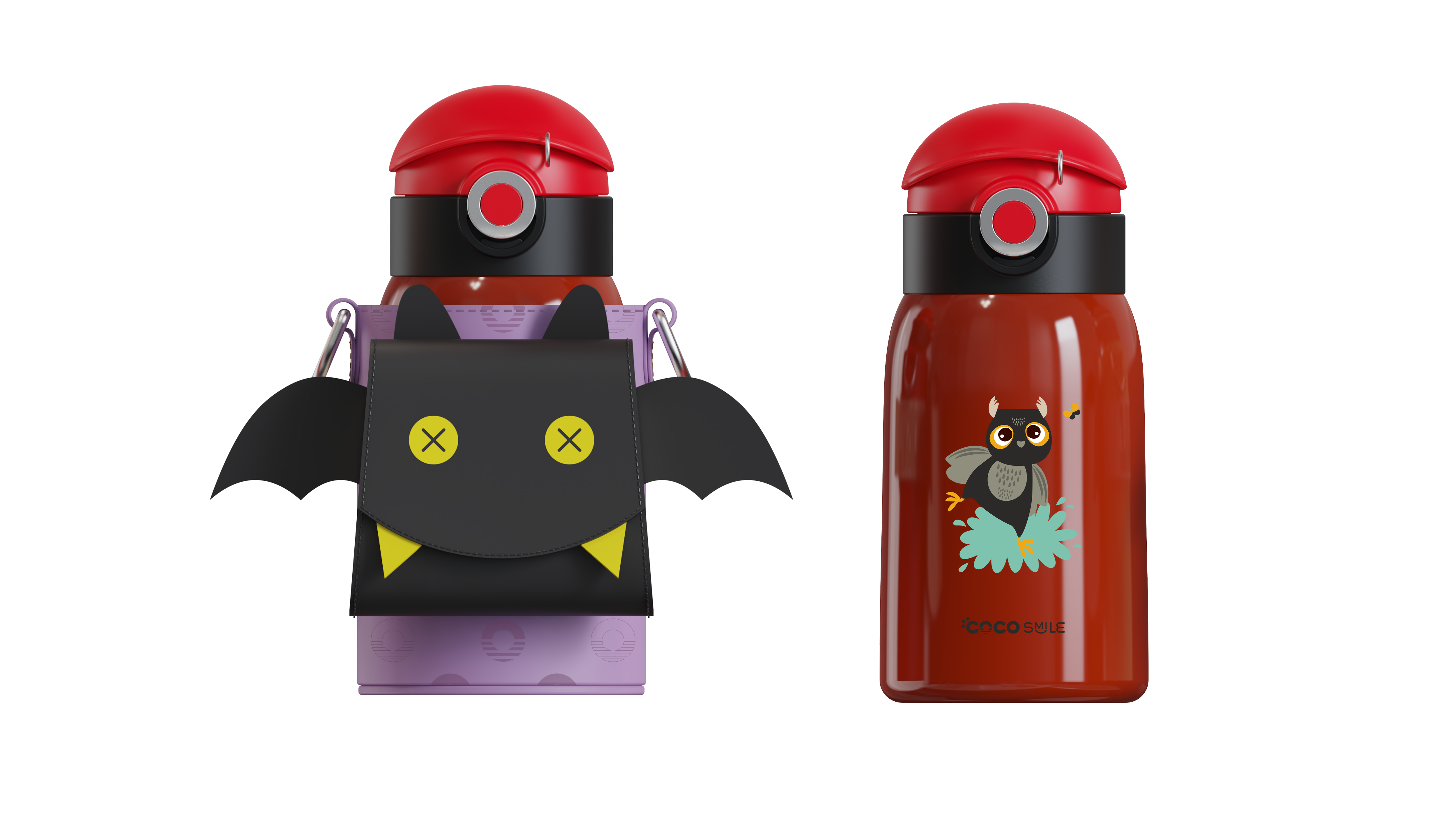 Bat Direct Drinking Thermos Cup With Sleeve (Red)