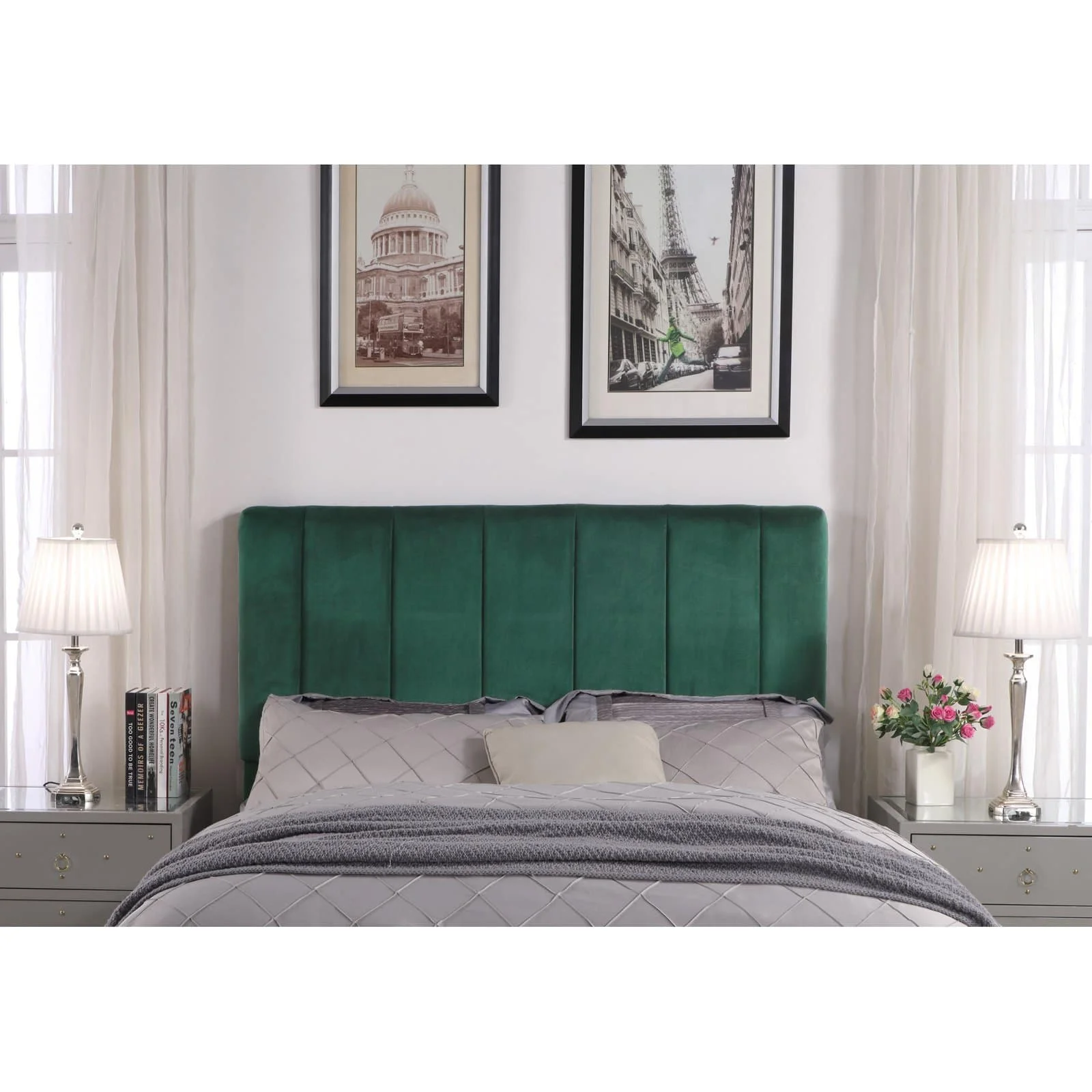 Siraj Headboard Velvet Upholstered Vertical Striped Modern Transitional