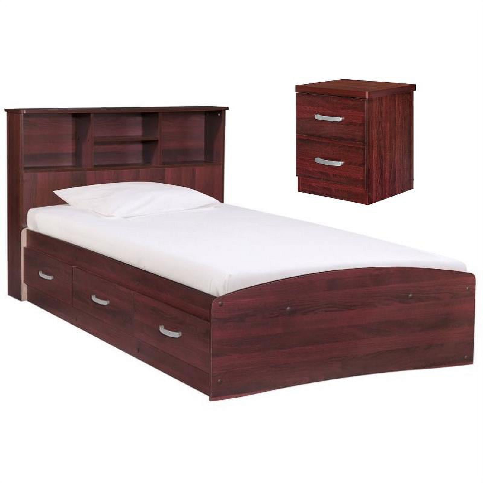 Home Square 2-Piece Set with Twin Captains Bed & 2-Drawer Nightstand in Mahogany
