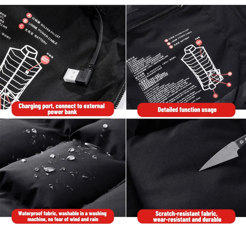 CVLIFE Men's Lightweight Electric Heated Vest Heated Jacket Thermal Winter Clothes Coat Outwear Waistcoat with Pocket Warm Up 9 Areas