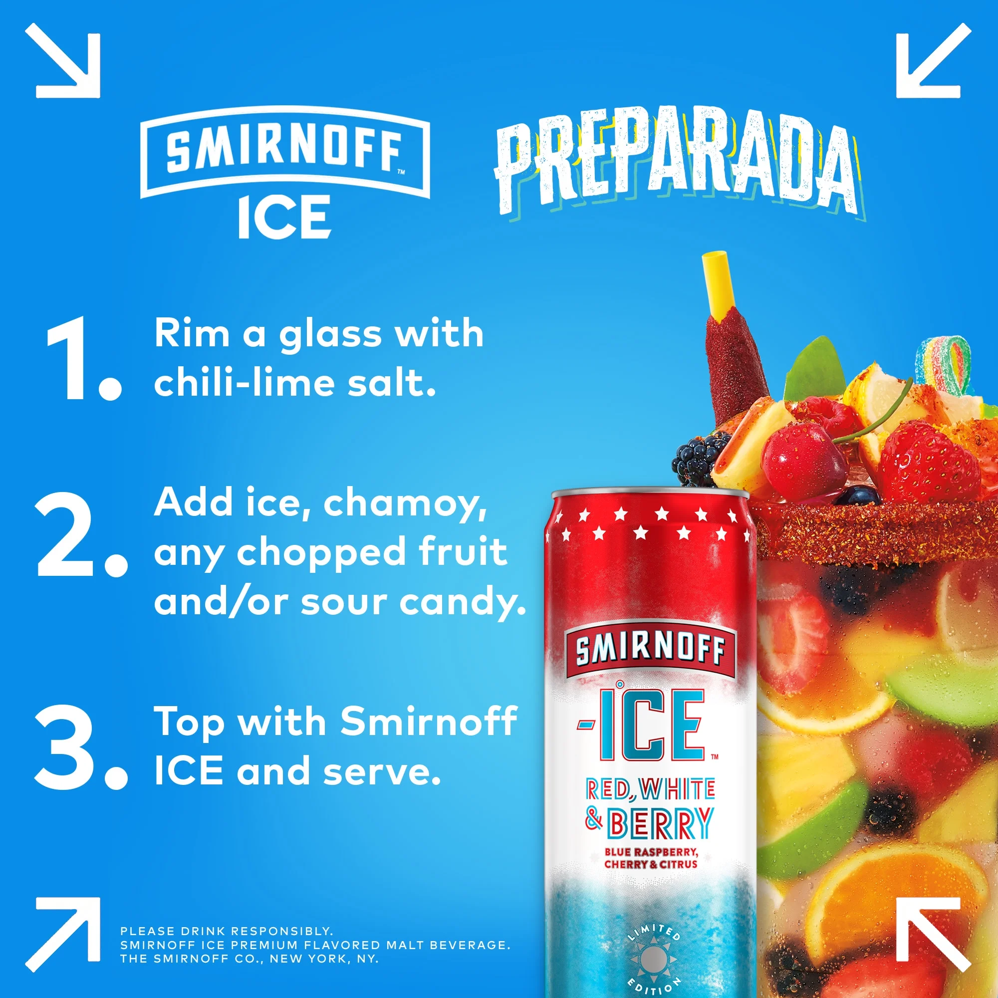 Smirnoff Ice Red White & Berry Sparkling Drink, 12oz Cans, 12pk