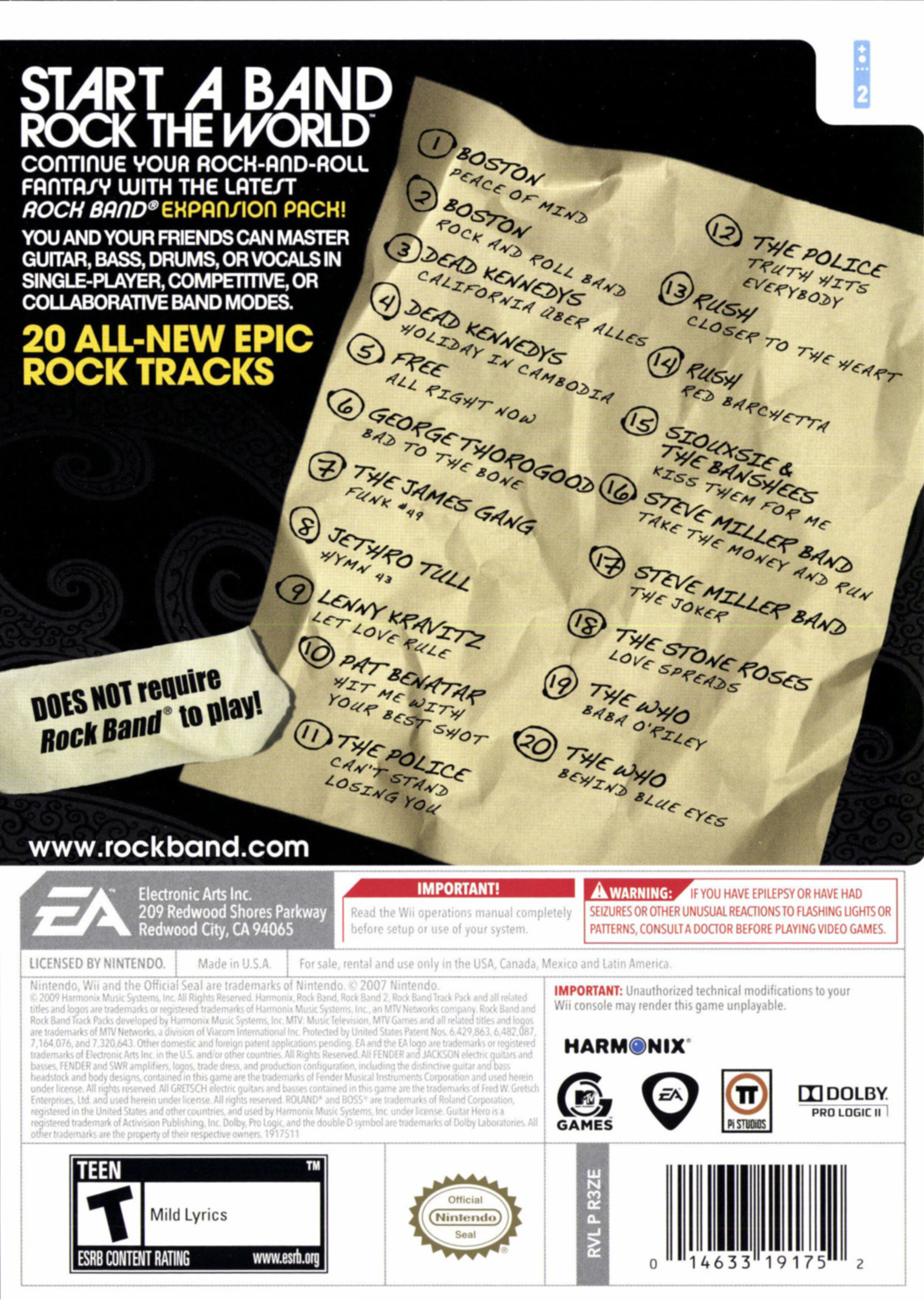 EA Rock Band Classic Rock Track Pack