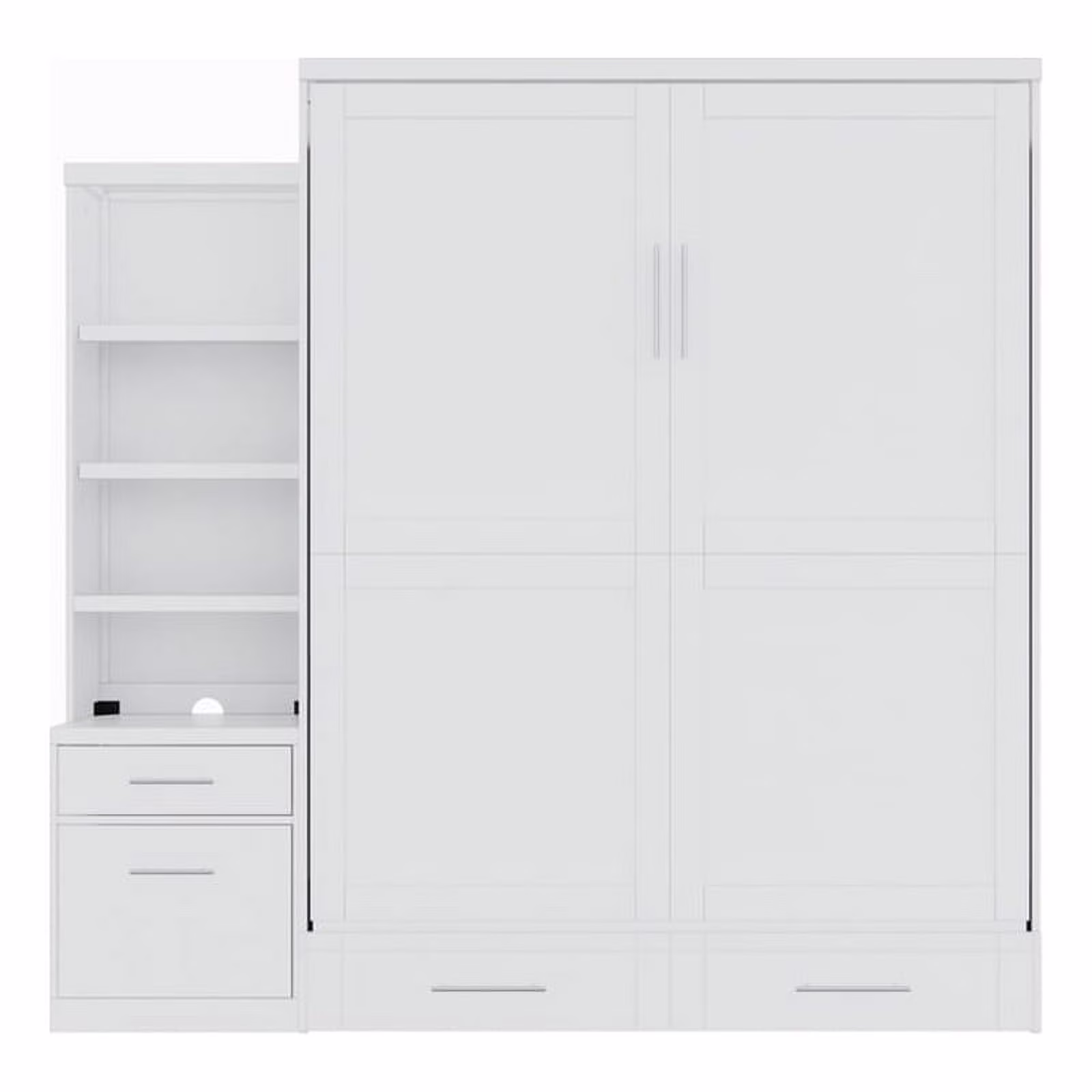 Pemberly Row Queen Solid Wood Murphy Wall Bed - Storage Piers - White