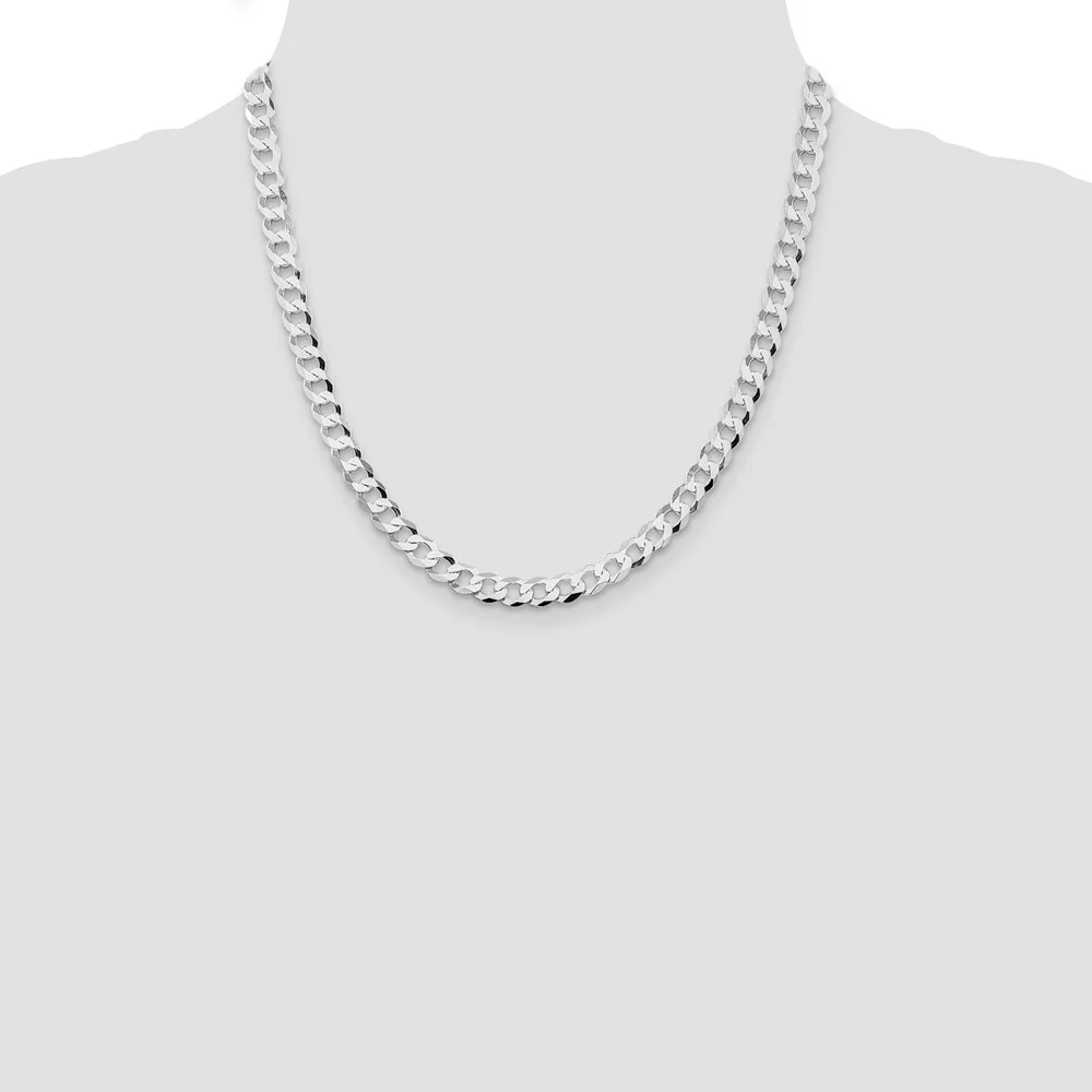 Auriga 925 Sterling Silver Rhodium-plated 6.8 mm Flat Curb Chain Necklace for Women 20