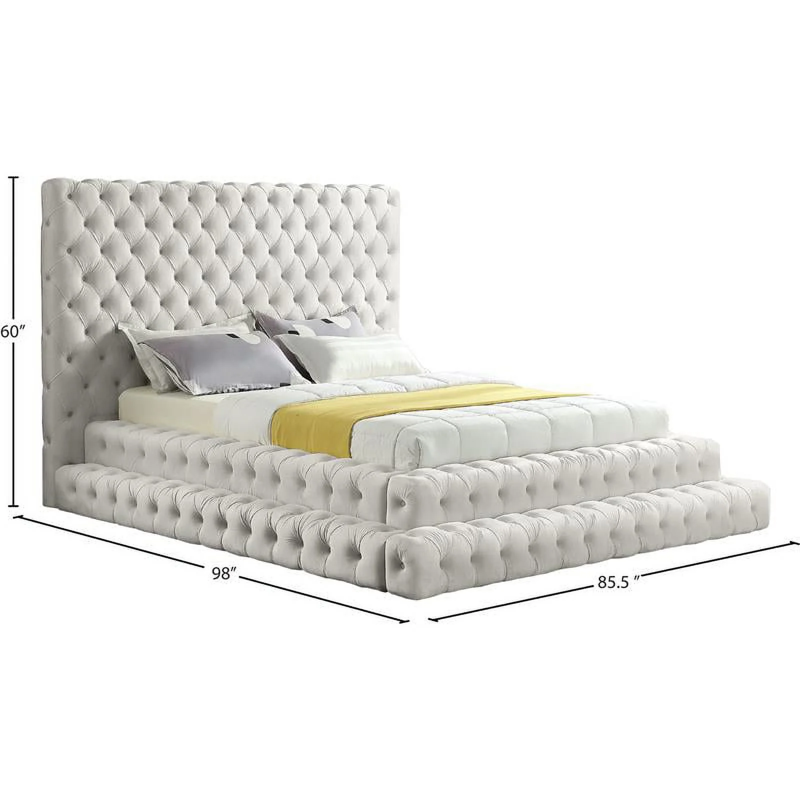 Meridian Furniture Revel Cream Velvet Queen Bed