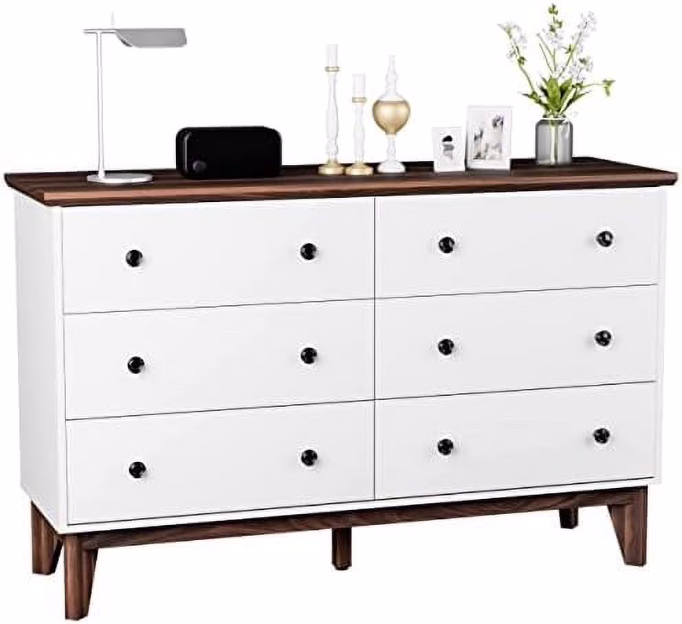 Dresser for Bedroom  6 Drawer Double Dresser with Deep Drawers  Wood Chest of Drawers   Dressers Organizer for Bedroom (White)