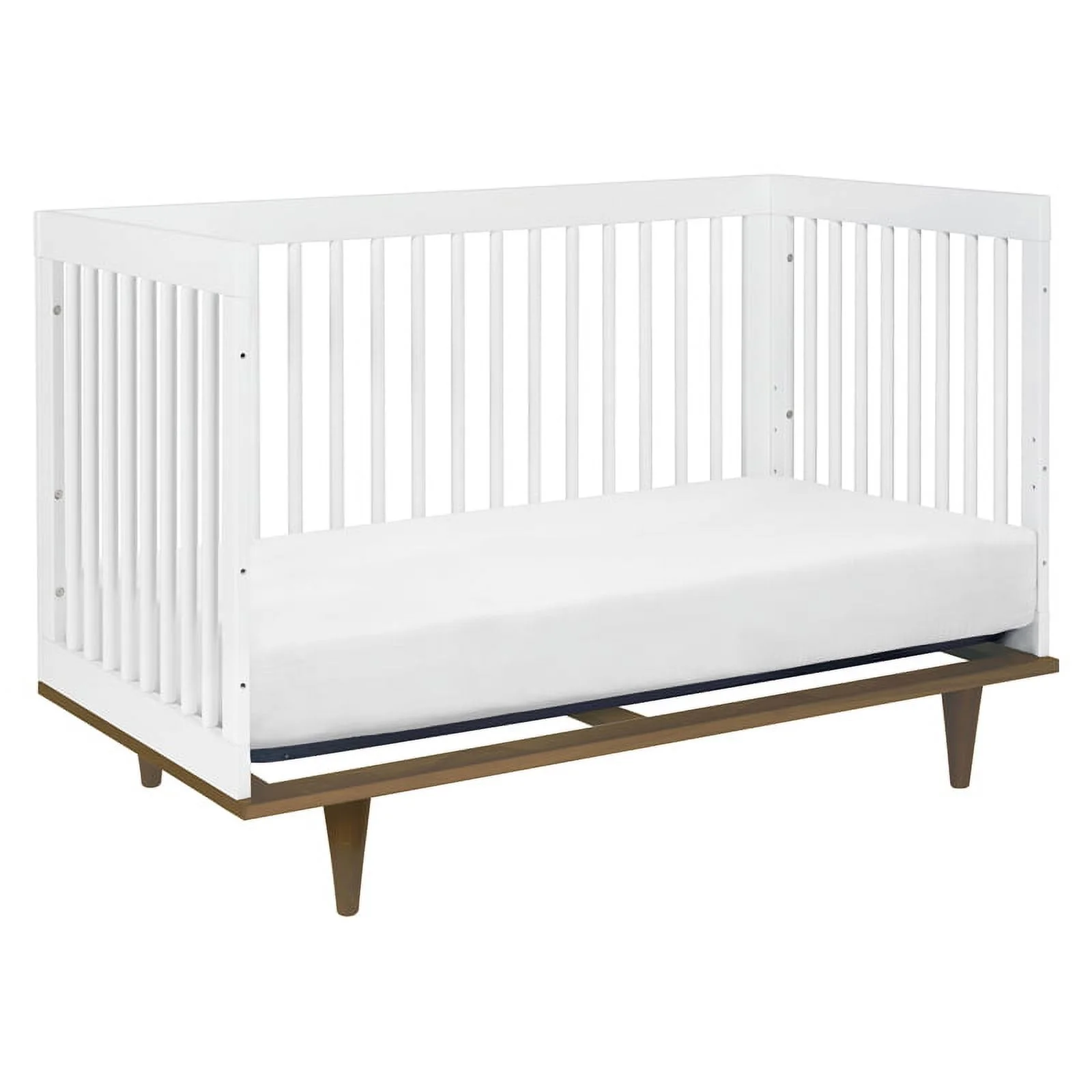 Davinci Marley Modern Pine Wood 3-In-1 Convertible Crib in White/Walnut
