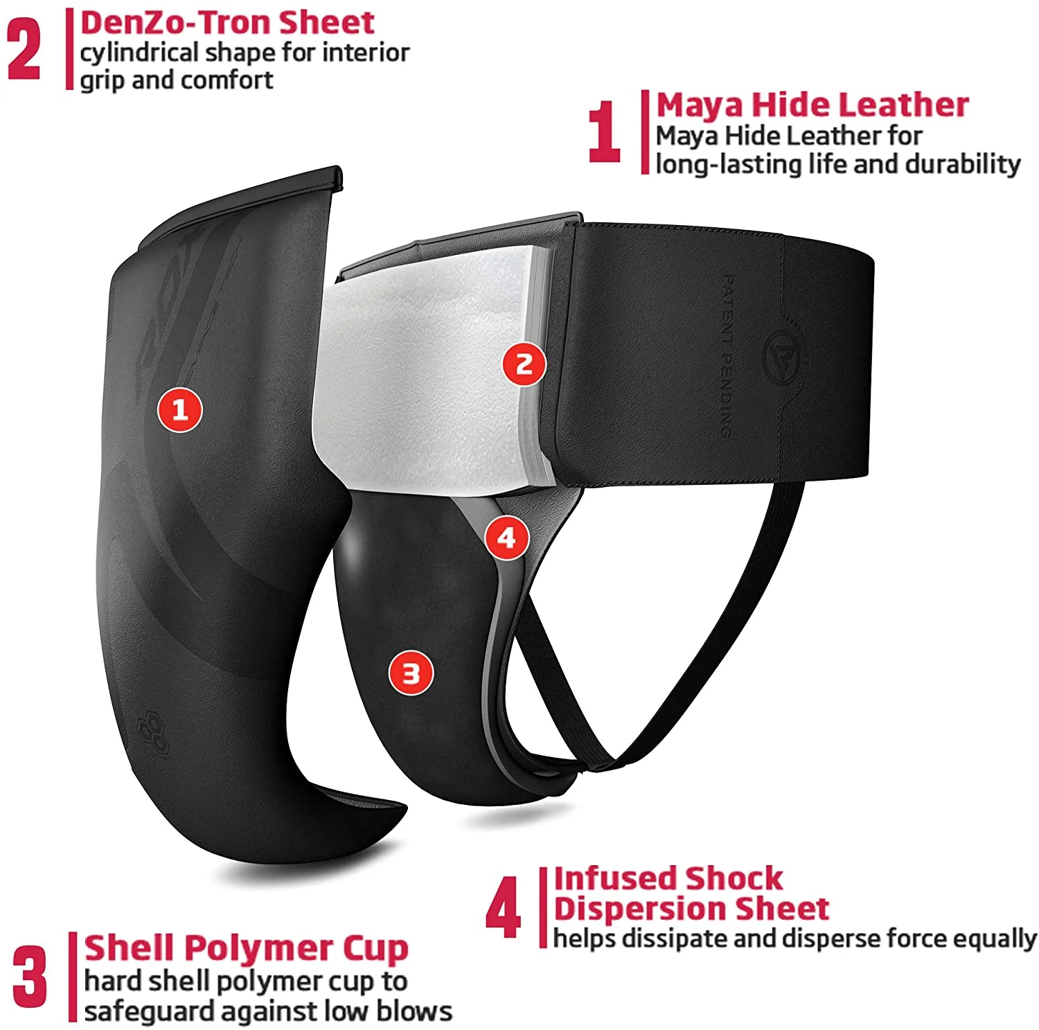 RDX, Leather Abdo Gear, Jockstrap Abdominal Protector, Groin Guard, Black, M