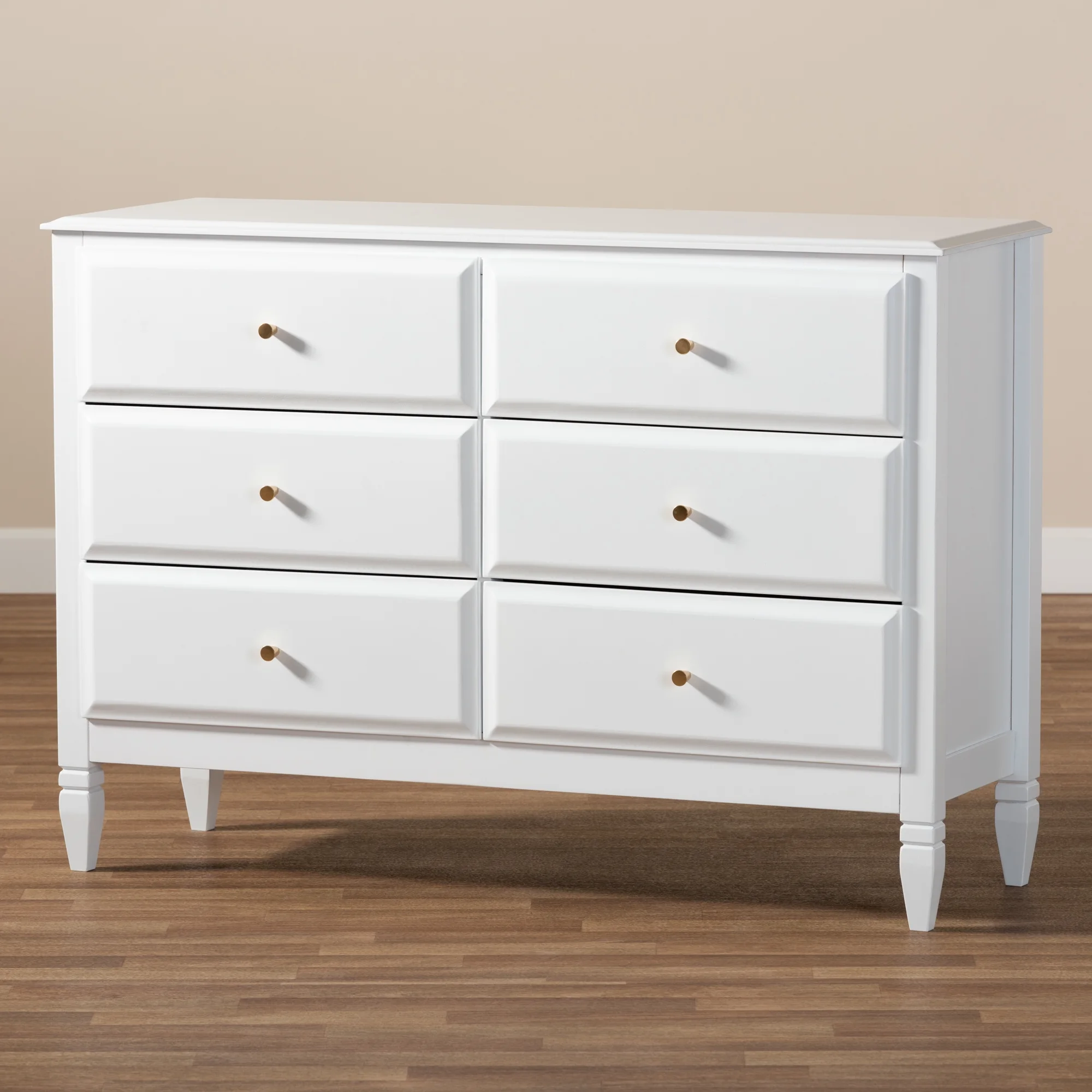Baxton Studio Naomi Classic and Transitional White Finished Wood 6-Drawer Bedroom Dresser