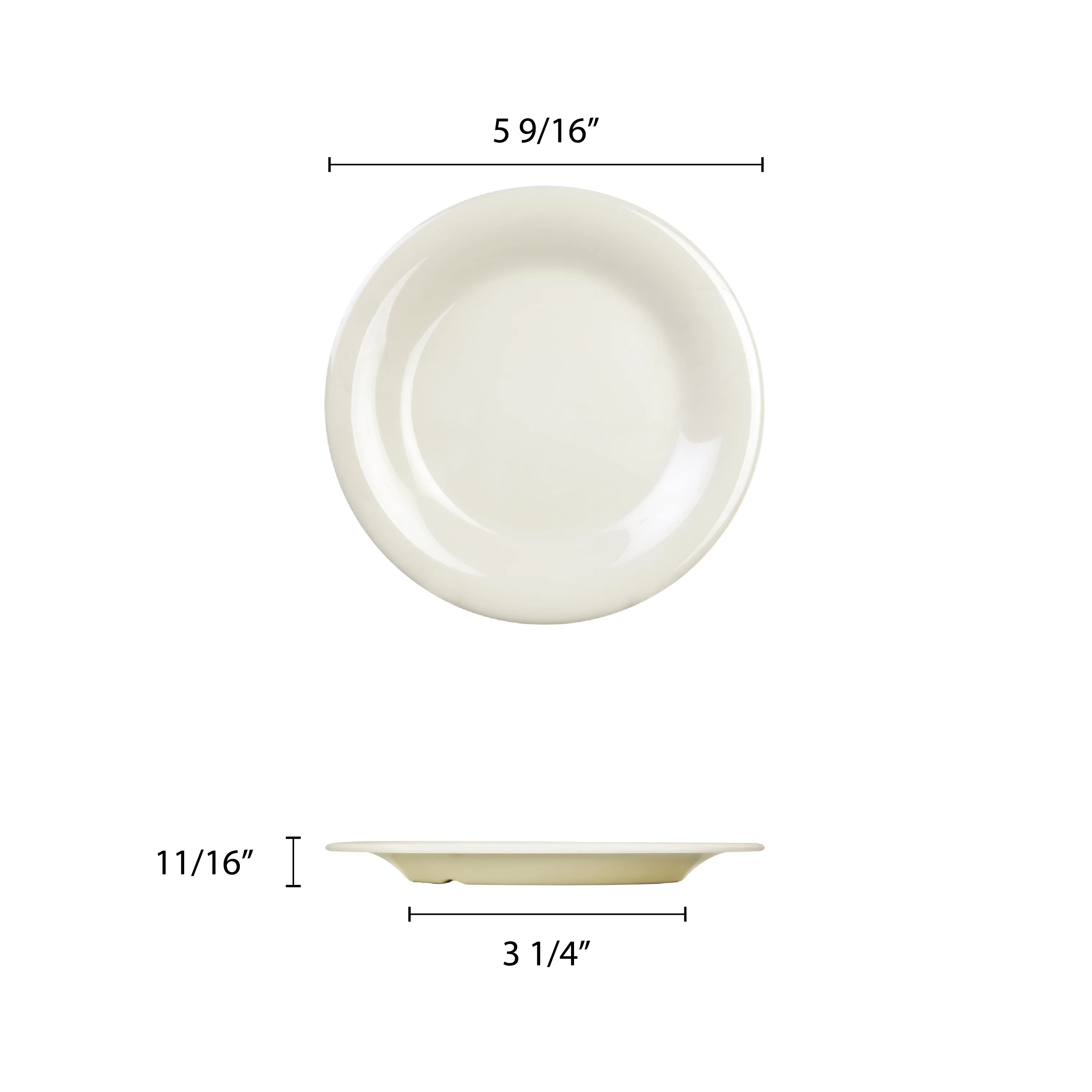 Excellante Color ivory melamine dinnerware collection 5.5 inch wide rim round plate, comes in dozen